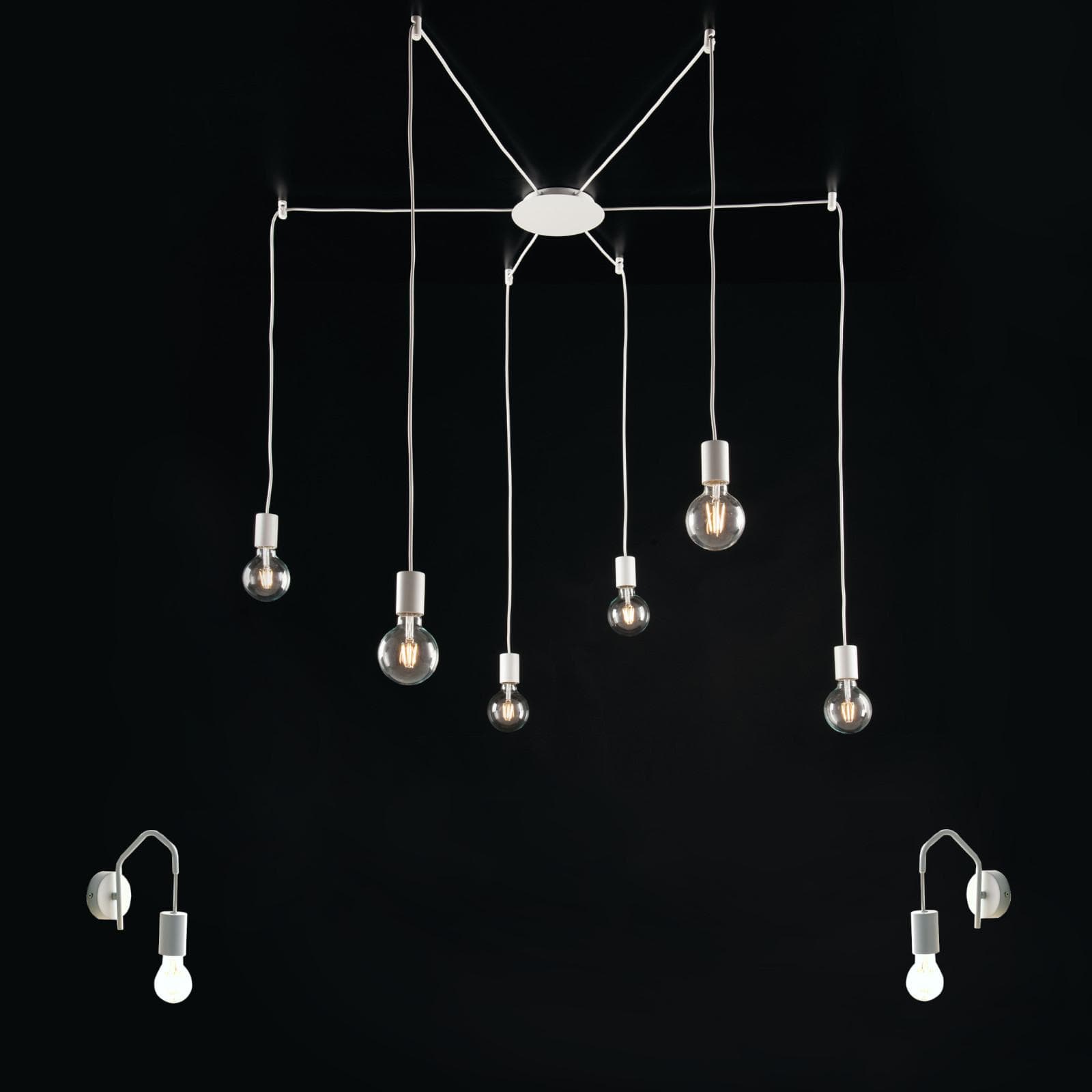 Set lampada a sospensione a 6 luci e 2 applique con 24 deviatori inclusi in metallo bianco