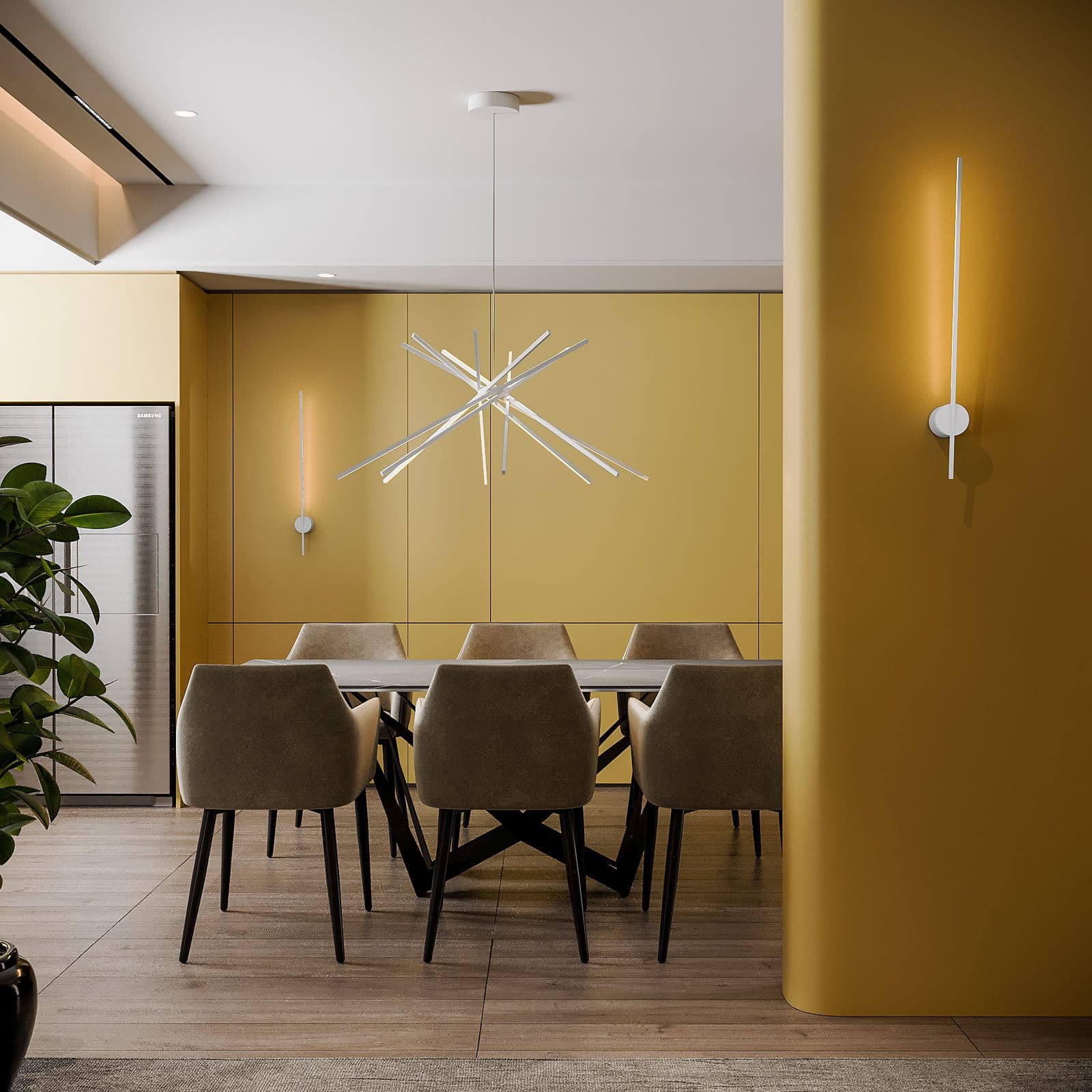 Set lampada da soffitto 160 cm e 2 applique a luce calda in alluminio bianco goffrato