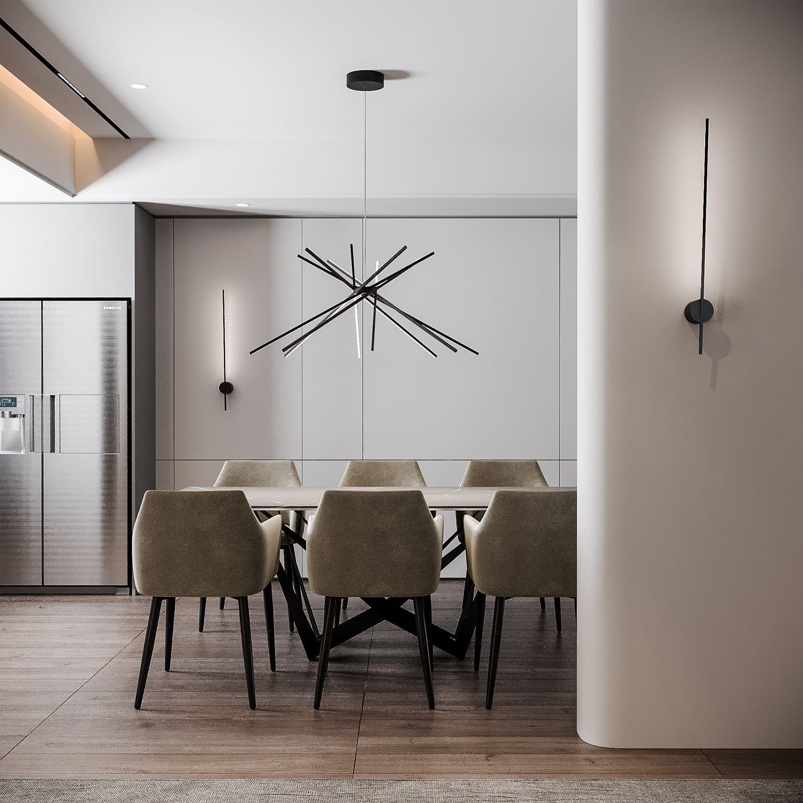 Set lampada da soffitto 160 cm e 2 applique a luce naturale in alluminio nero goffrato