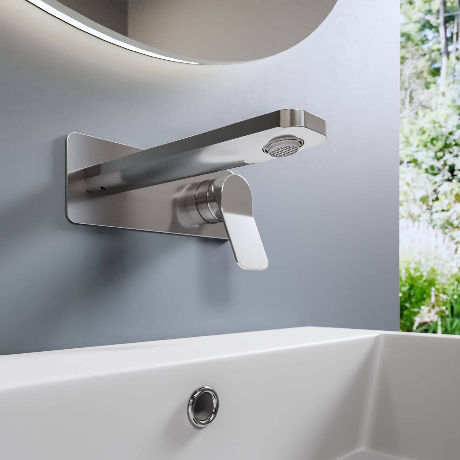 Set miscelatore lavabo a muro canna 20 con piastra e bidet con esterno vasca cromo – Wing