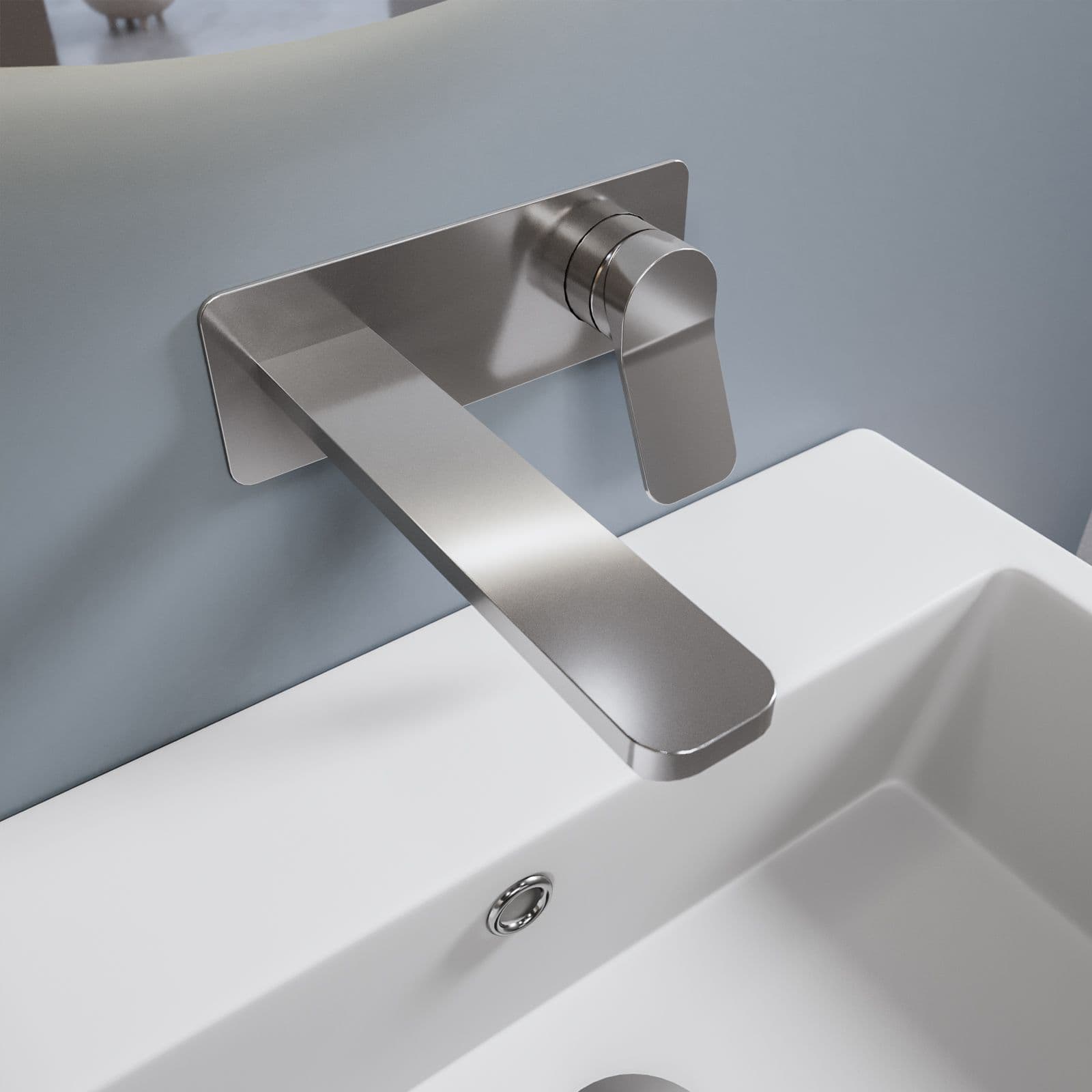 Set miscelatore lavabo a muro canna 20 con piastra e bidet con esterno vasca cromo – Wing