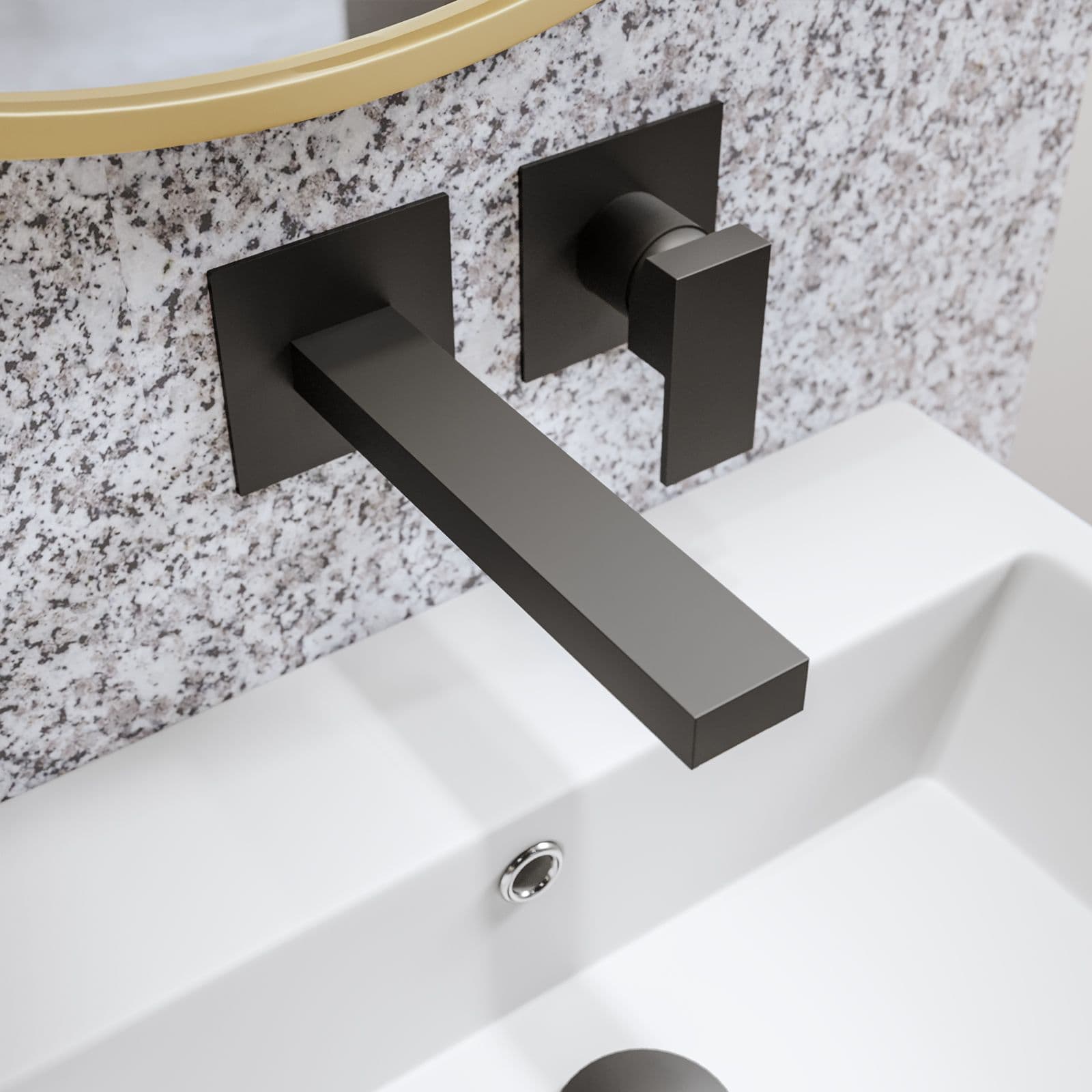Set miscelatore lavabo a muro canna 20 e bidet con esterno doccia nero – Kyria