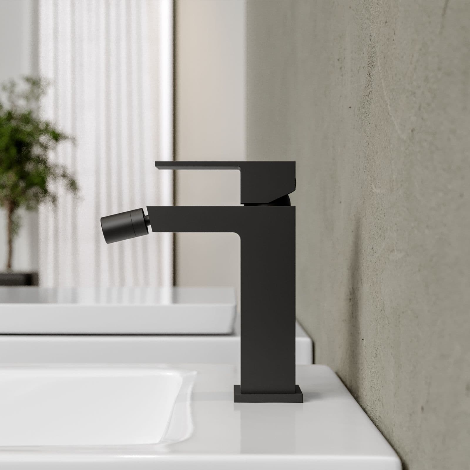 Set miscelatore lavabo a muro canna 20 e bidet con esterno doccia nero – Kyria