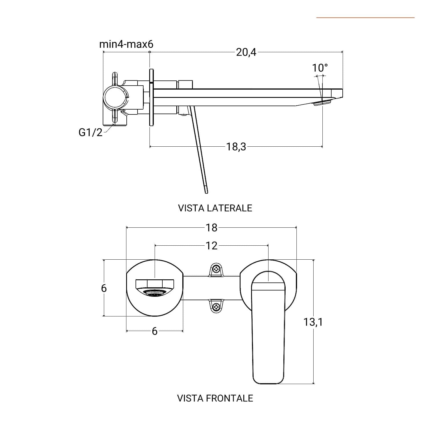 Set lavabo a muro e bidet con incasso doccia in ottone cromo - Nocta