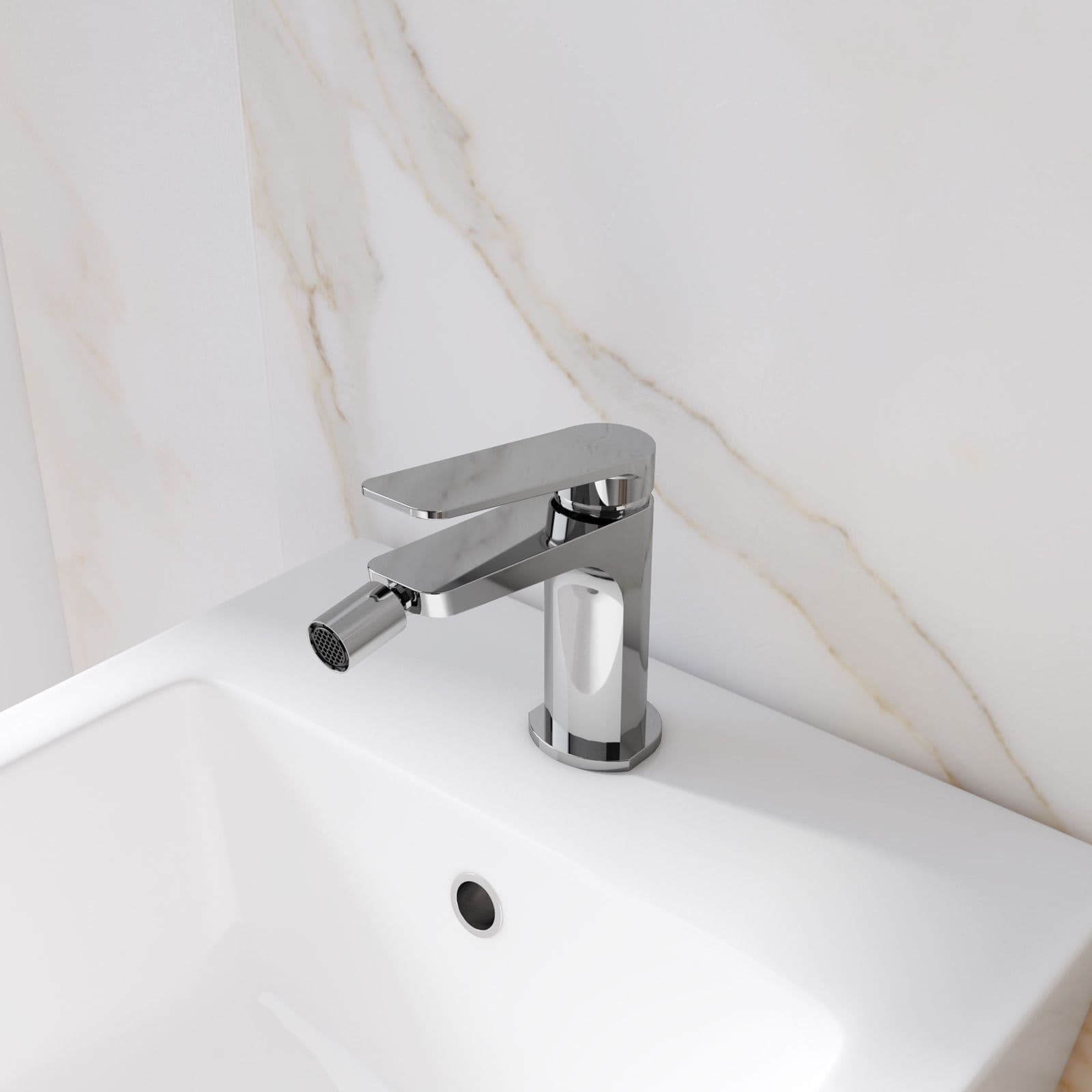 Set lavabo a muro e bidet con incasso doccia in ottone cromo - Nocta