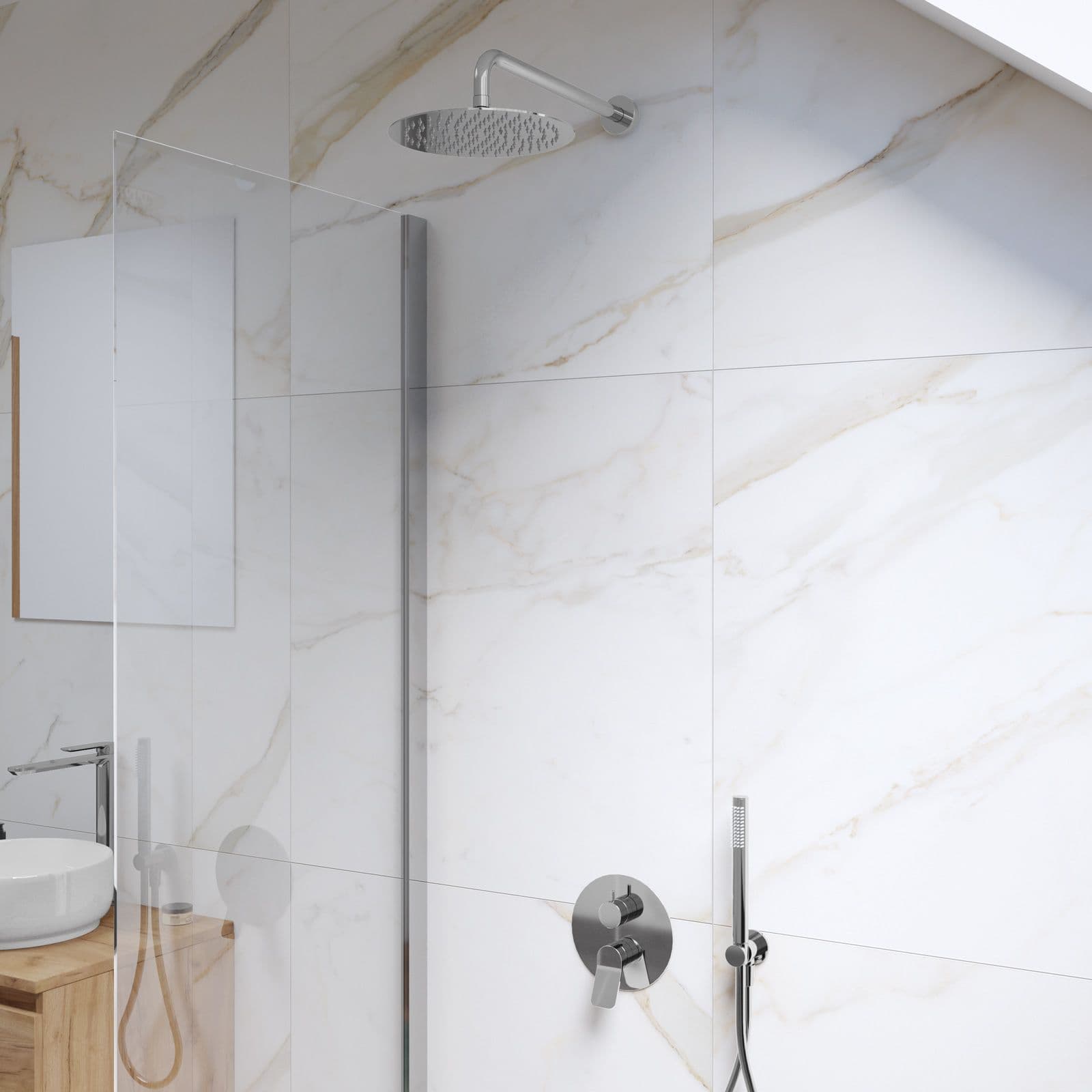 Set lavabo a muro e bidet con incasso doccia in ottone cromo - Nocta