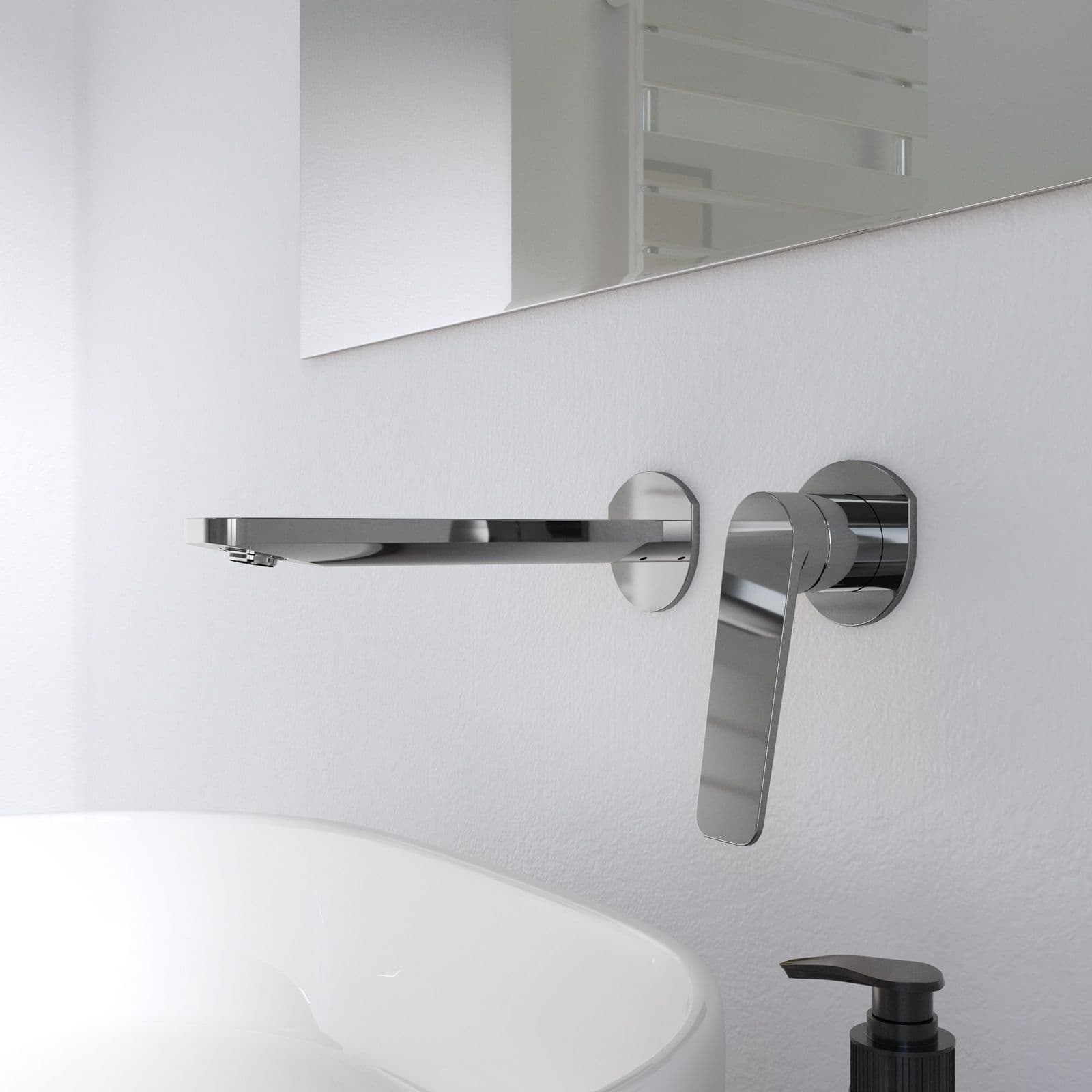 Set lavabo a muro e bidet con incasso doccia termostatico in ottone cromo - Nocta