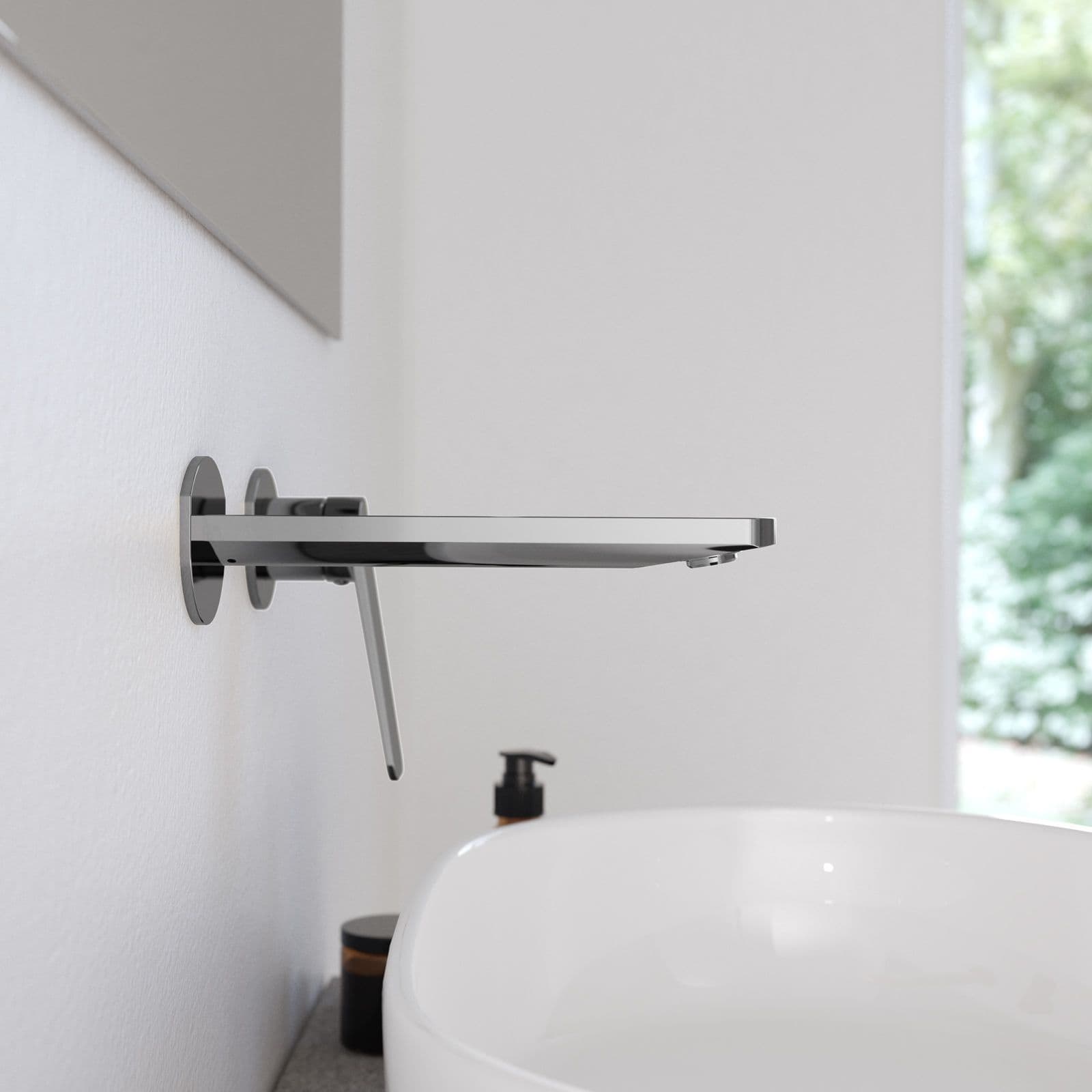 Set lavabo a muro e bidet con incasso doccia termostatico in ottone cromo - Nocta