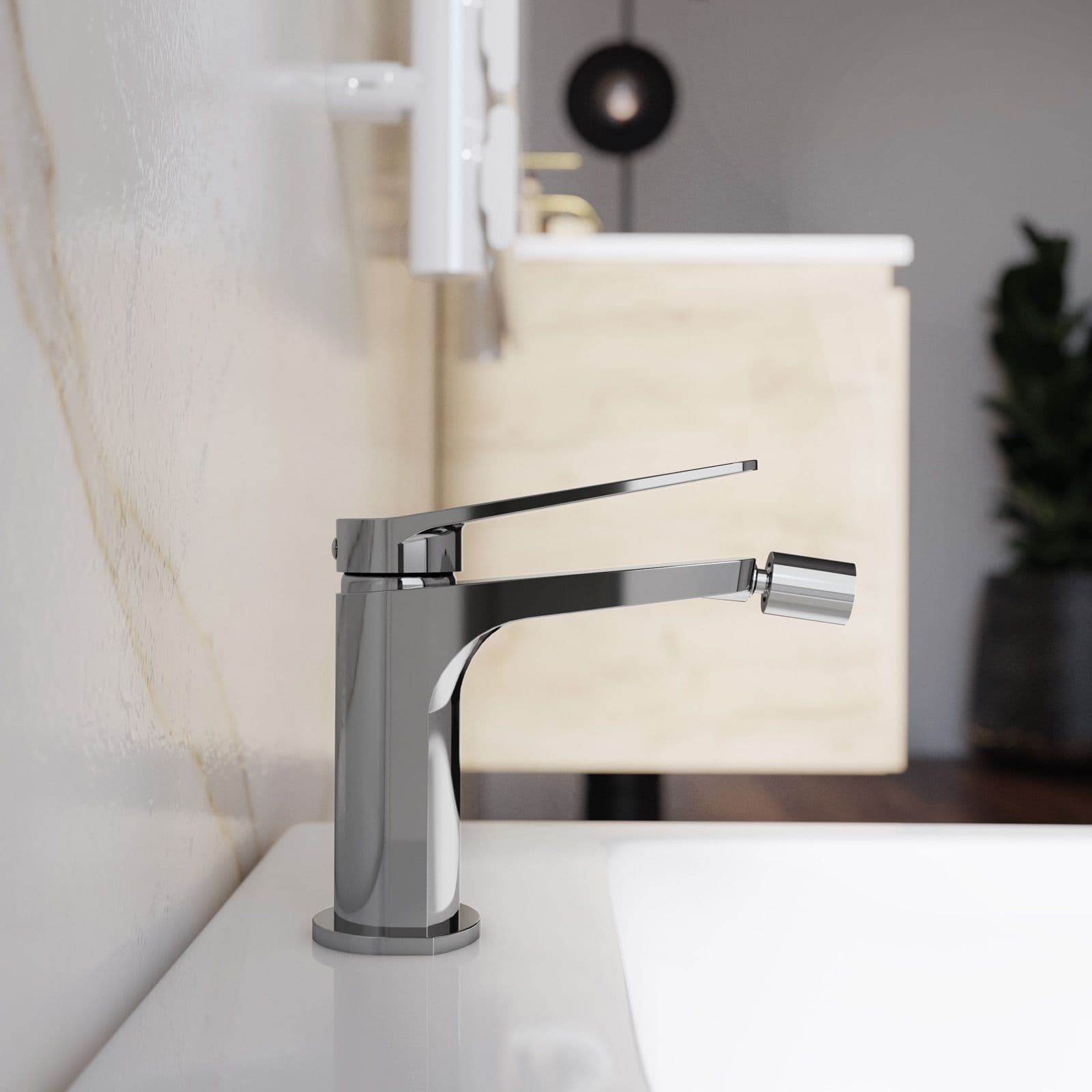 Set lavabo a muro e bidet con incasso doccia termostatico in ottone cromo - Nocta