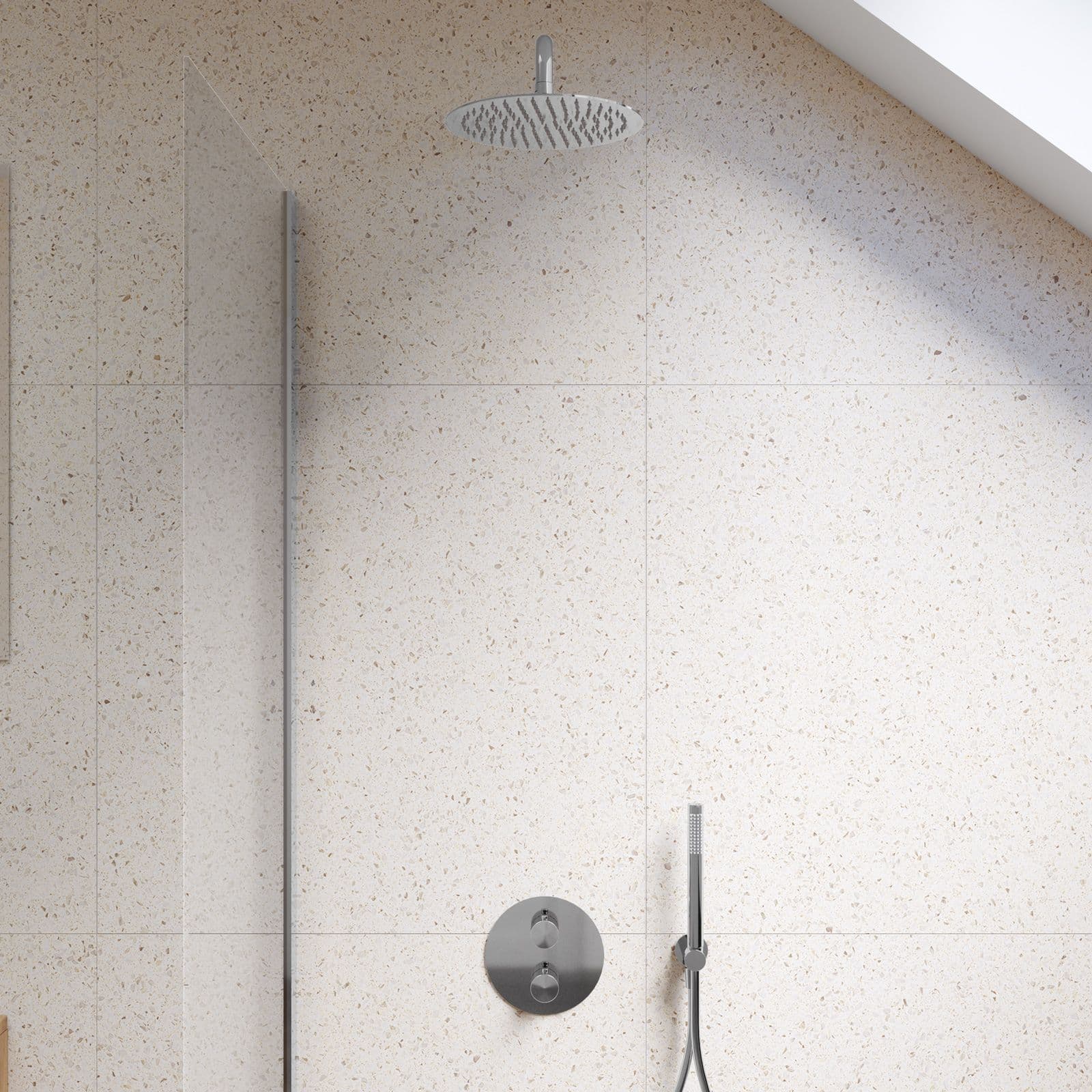 Set lavabo a muro e bidet con incasso doccia termostatico in ottone cromo - Nocta