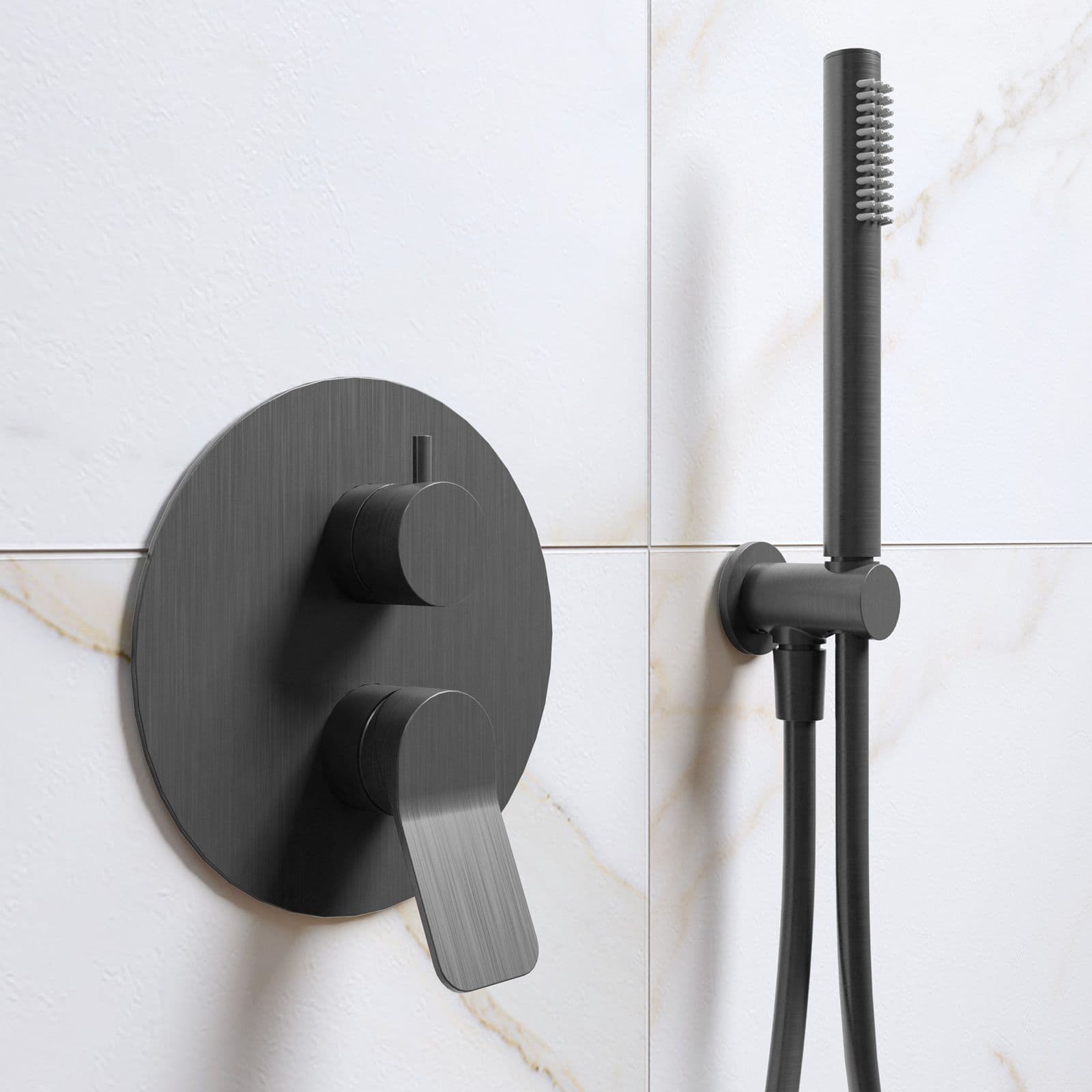 Set lavabo alto e bidet con incasso doccia in ottone nero spazzolato - Nocta