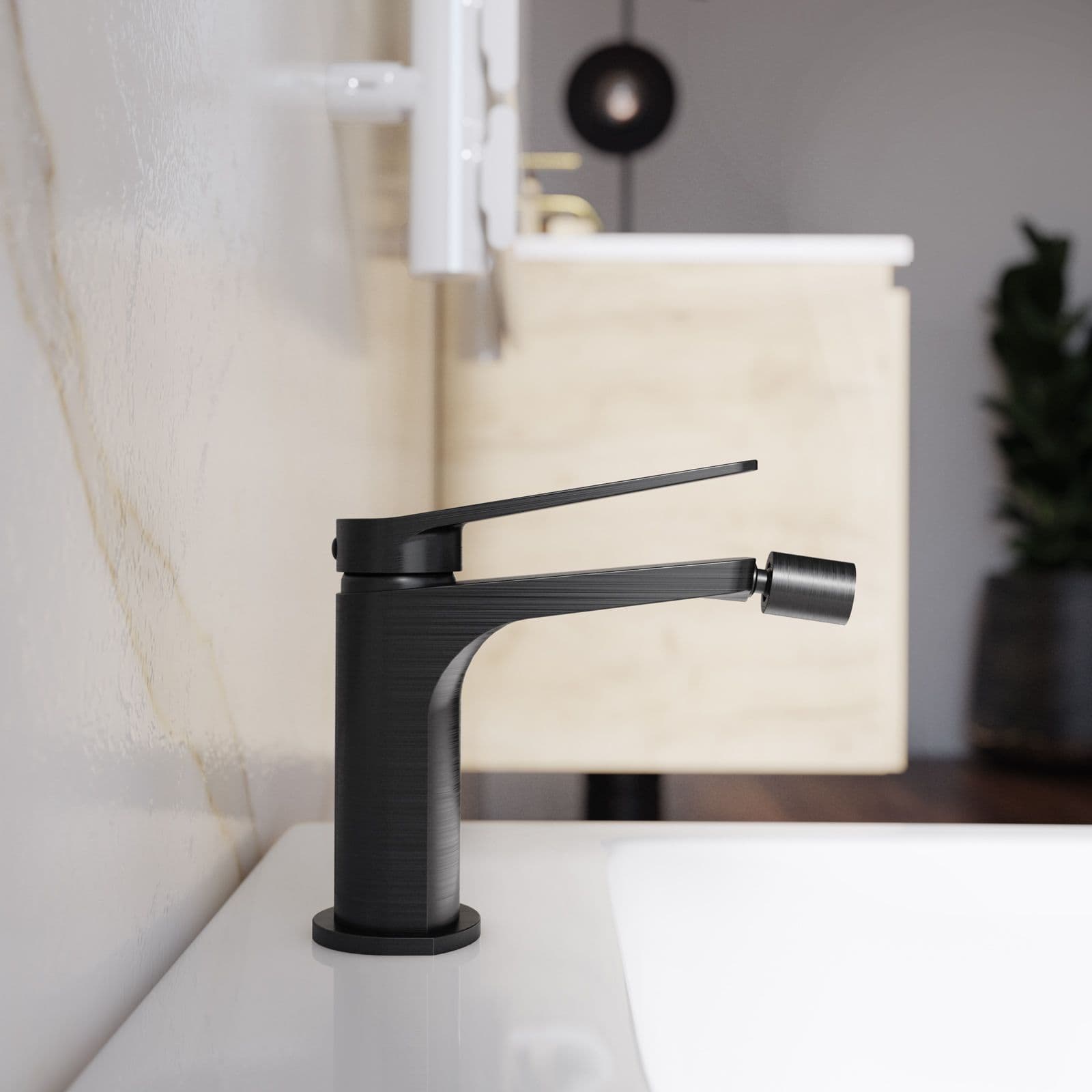 Set lavabo alto e bidet con incasso doccia in ottone nero spazzolato - Nocta