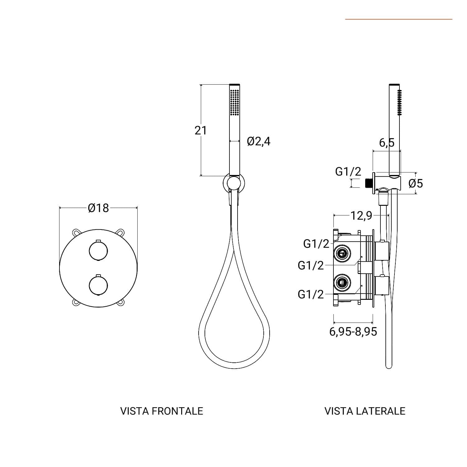 Set lavabo alto e bidet con incasso doccia termostatico in ottone cromo - Nocta