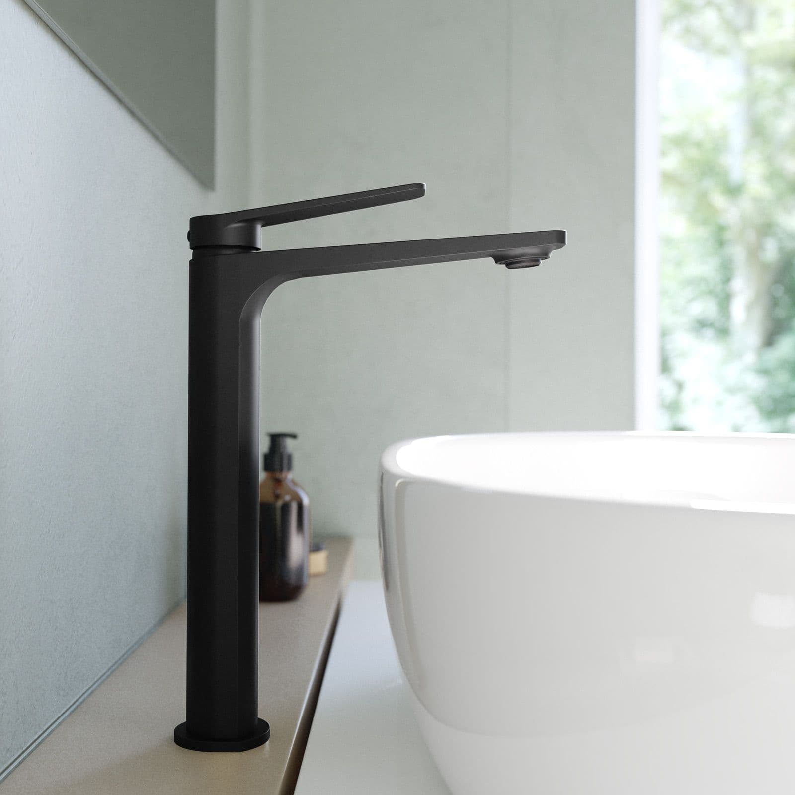 Set lavabo alto e bidet con incasso doccia termostatico in ottone nero opaco - Nocta