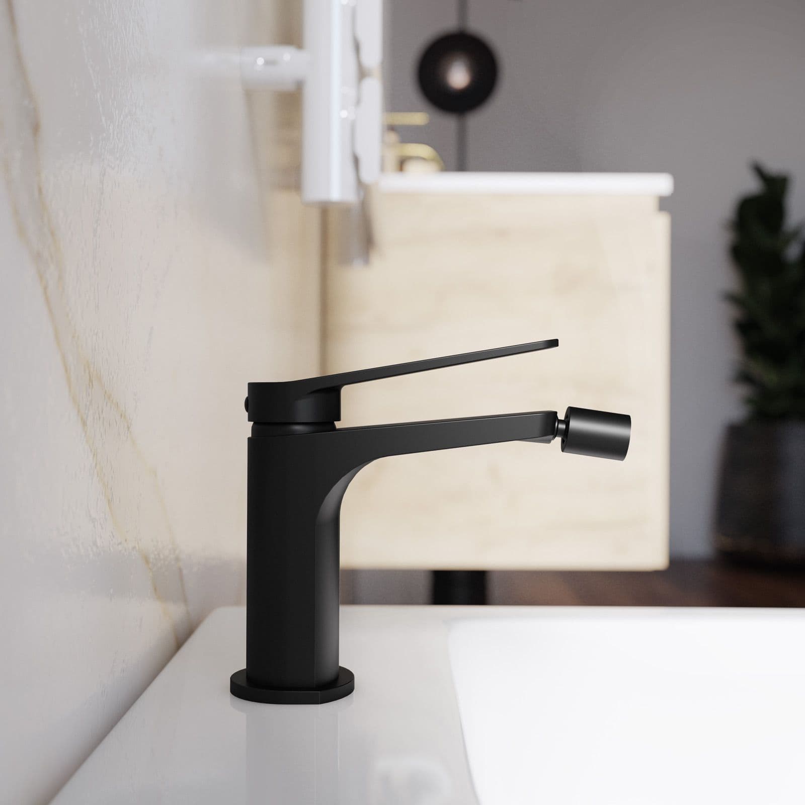 Set lavabo alto e bidet con incasso doccia termostatico in ottone nero opaco - Nocta