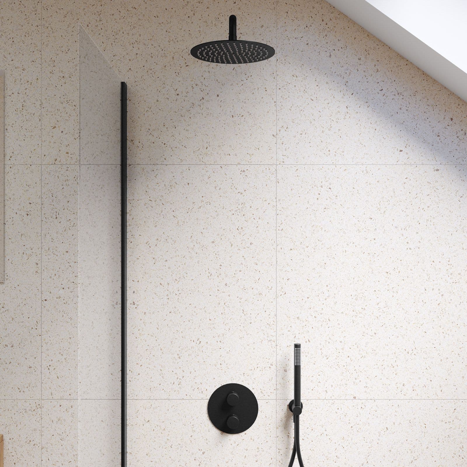 Set lavabo alto e bidet con incasso doccia termostatico in ottone nero opaco - Nocta