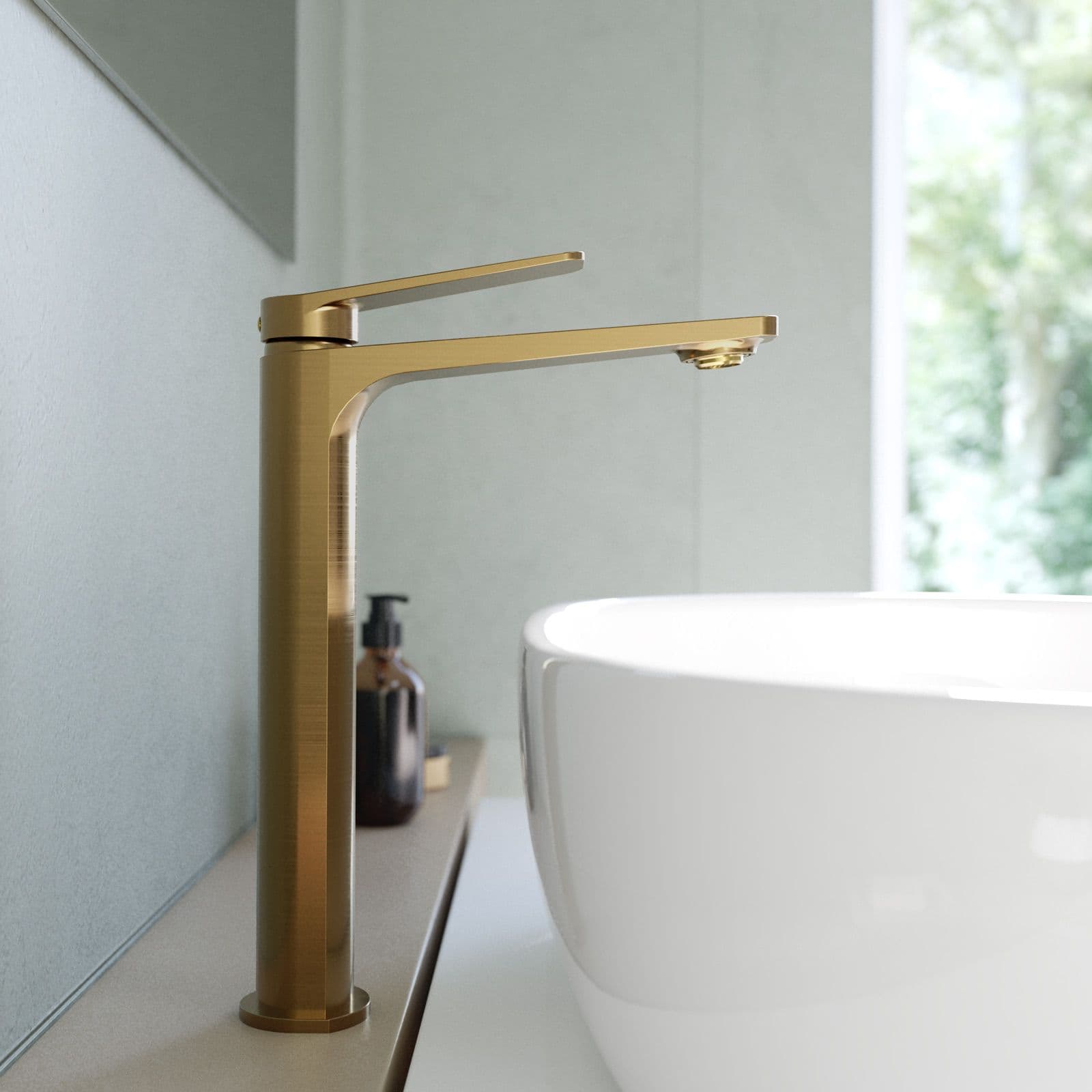 Set lavabo alto e bidet con incasso doccia termostatico in ottone oro spazzolato - Nocta