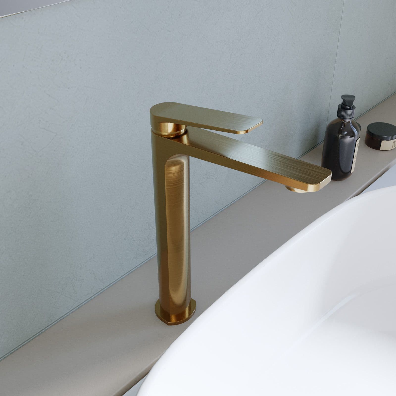 Set lavabo alto e bidet con incasso doccia termostatico in ottone oro spazzolato - Nocta