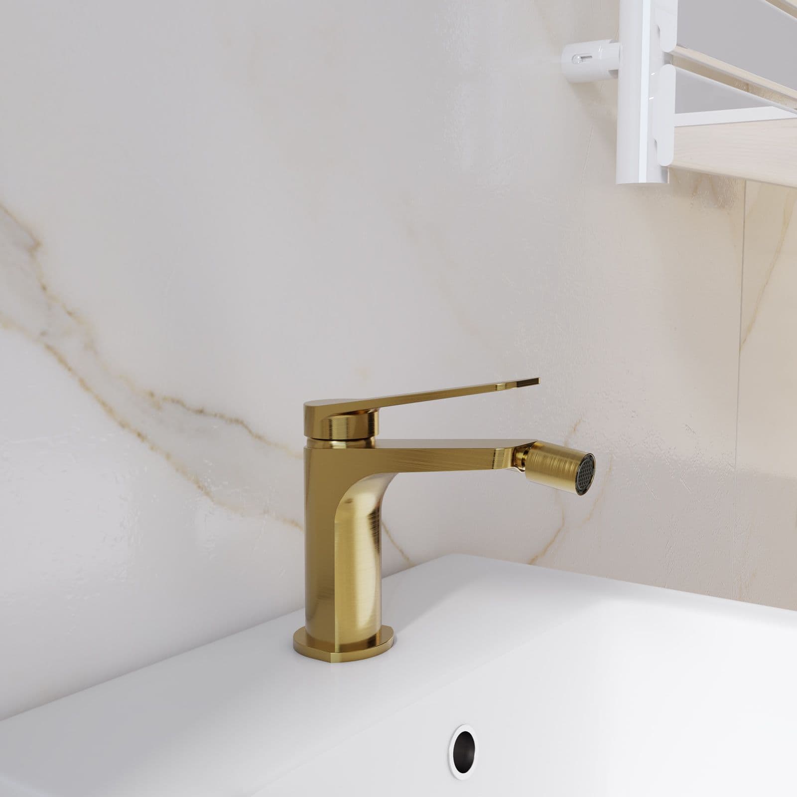 Set lavabo alto e bidet con incasso doccia termostatico in ottone oro spazzolato - Nocta