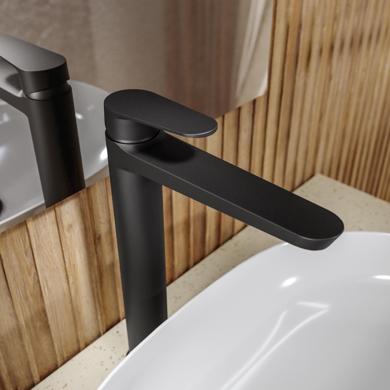 Set miscelatore lavabo alto e bidet con scarico con incasso doccia con deviatore nero – Lir