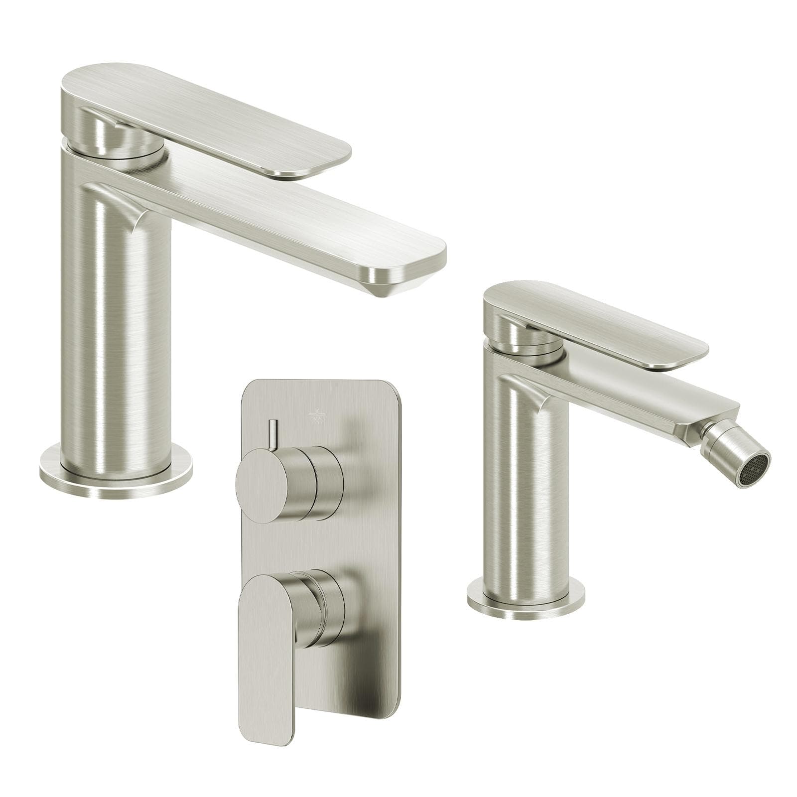 Set miscelatore lavabo e bidet con incasso doccia con deviatore spazzolato – Fusion
