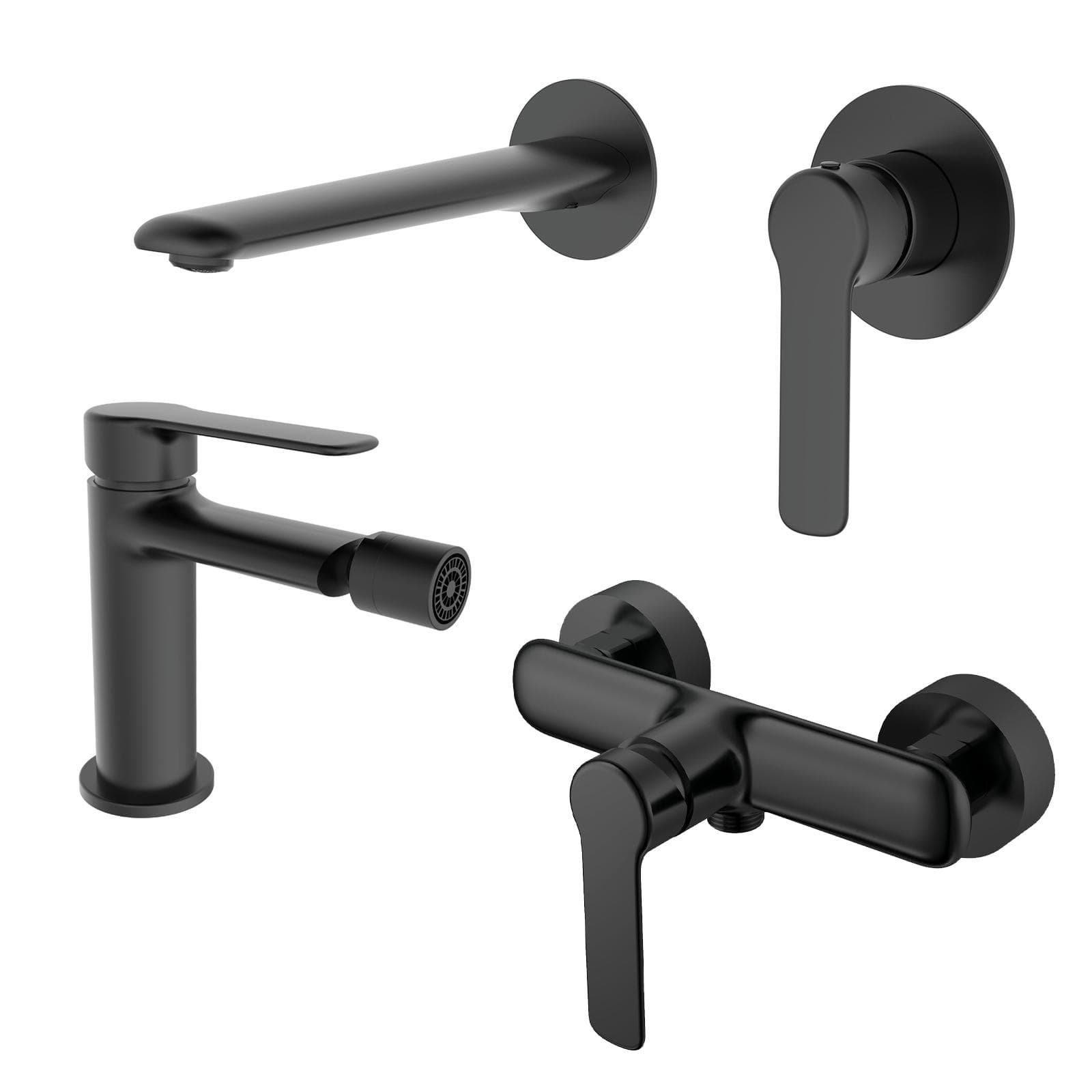 Set miscelatore lavabo a muro bidet ed esterno doccia nero - Tila