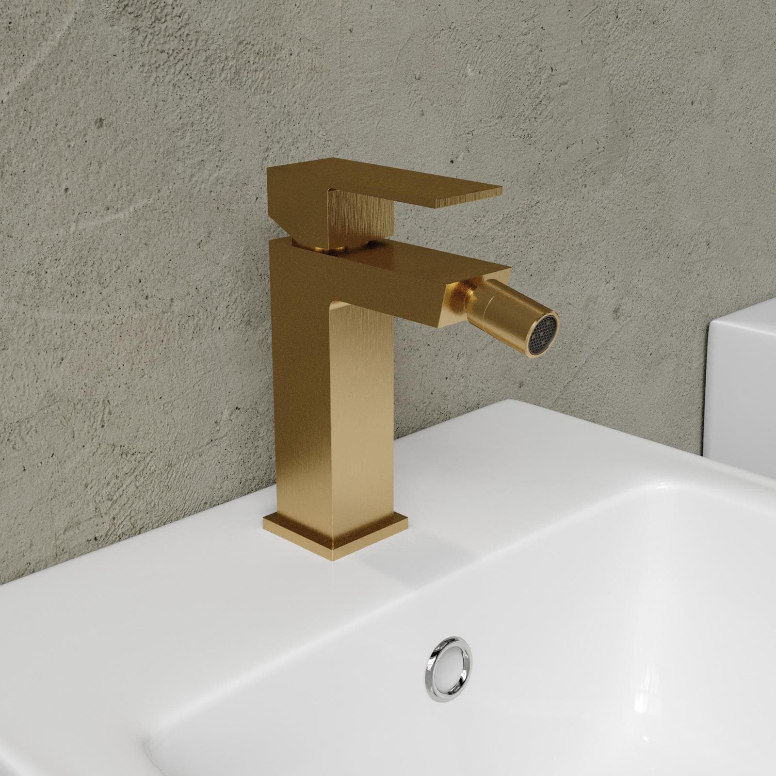 Set miscelatore lavabo a muro canna 20 e bidet oro spazzolato – Kyria