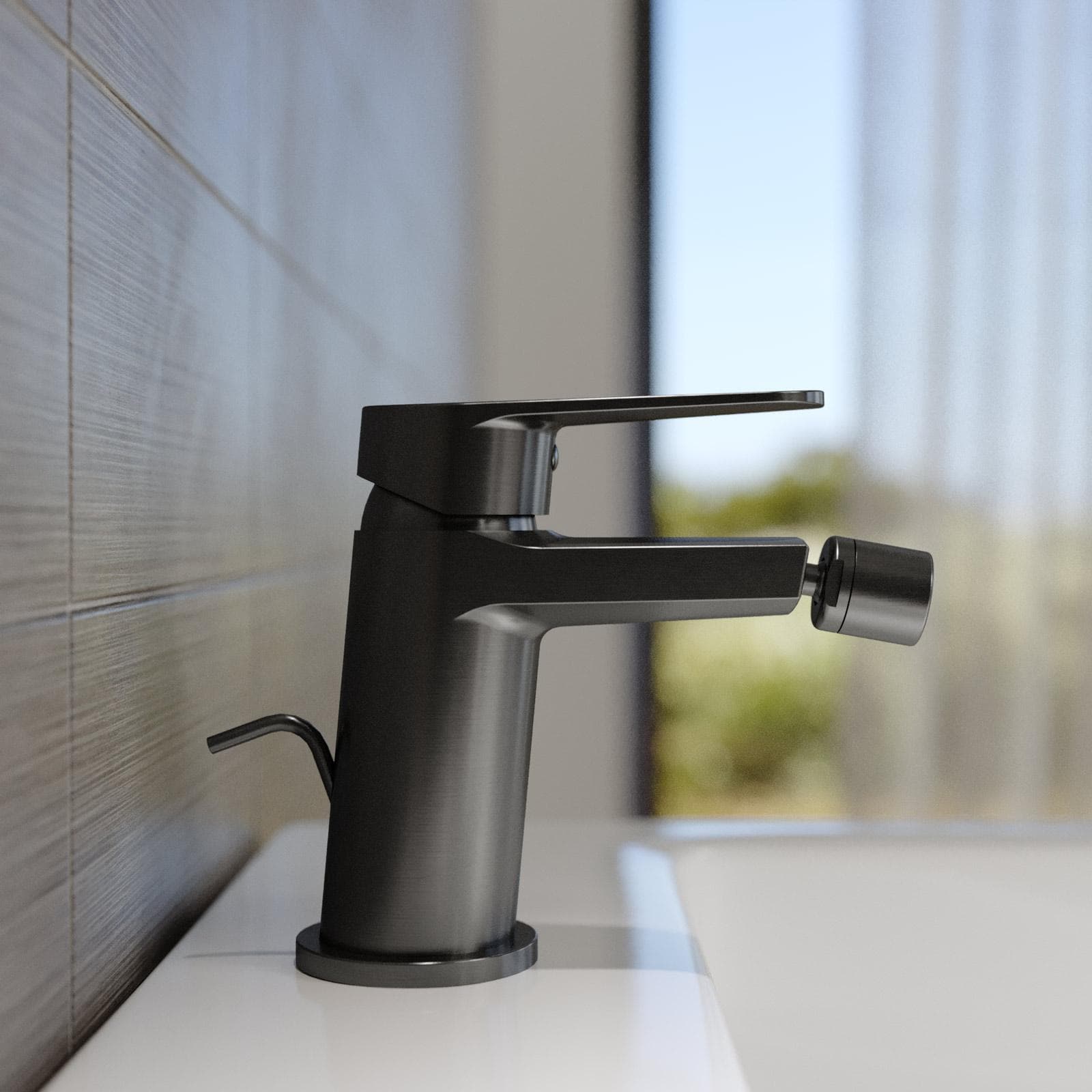Set miscelatore lavabo a muro canna 25 cm e bidet con scarico nero spazzolato – Lir