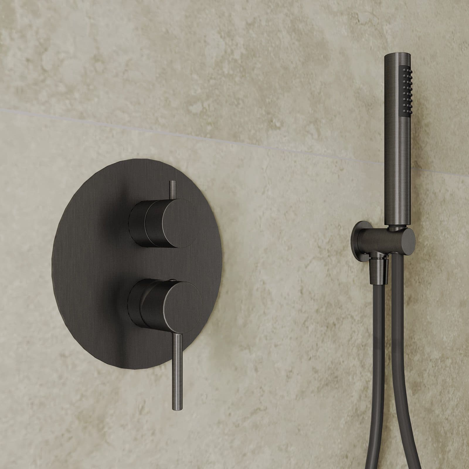 Set miscelatore lavabo alto e bidet con incasso doccia nero spazzolato – Oasis