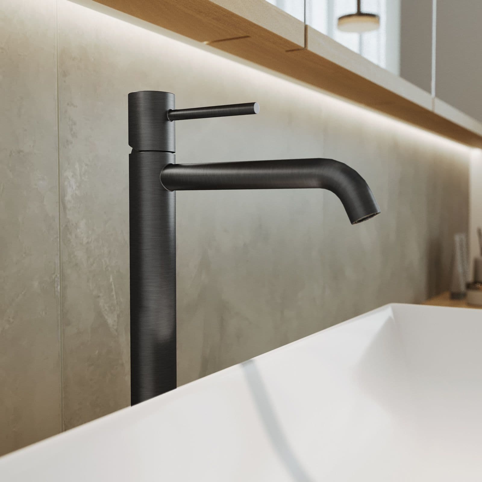 Set miscelatore lavabo alto e bidet con incasso doccia nero spazzolato – Oasis
