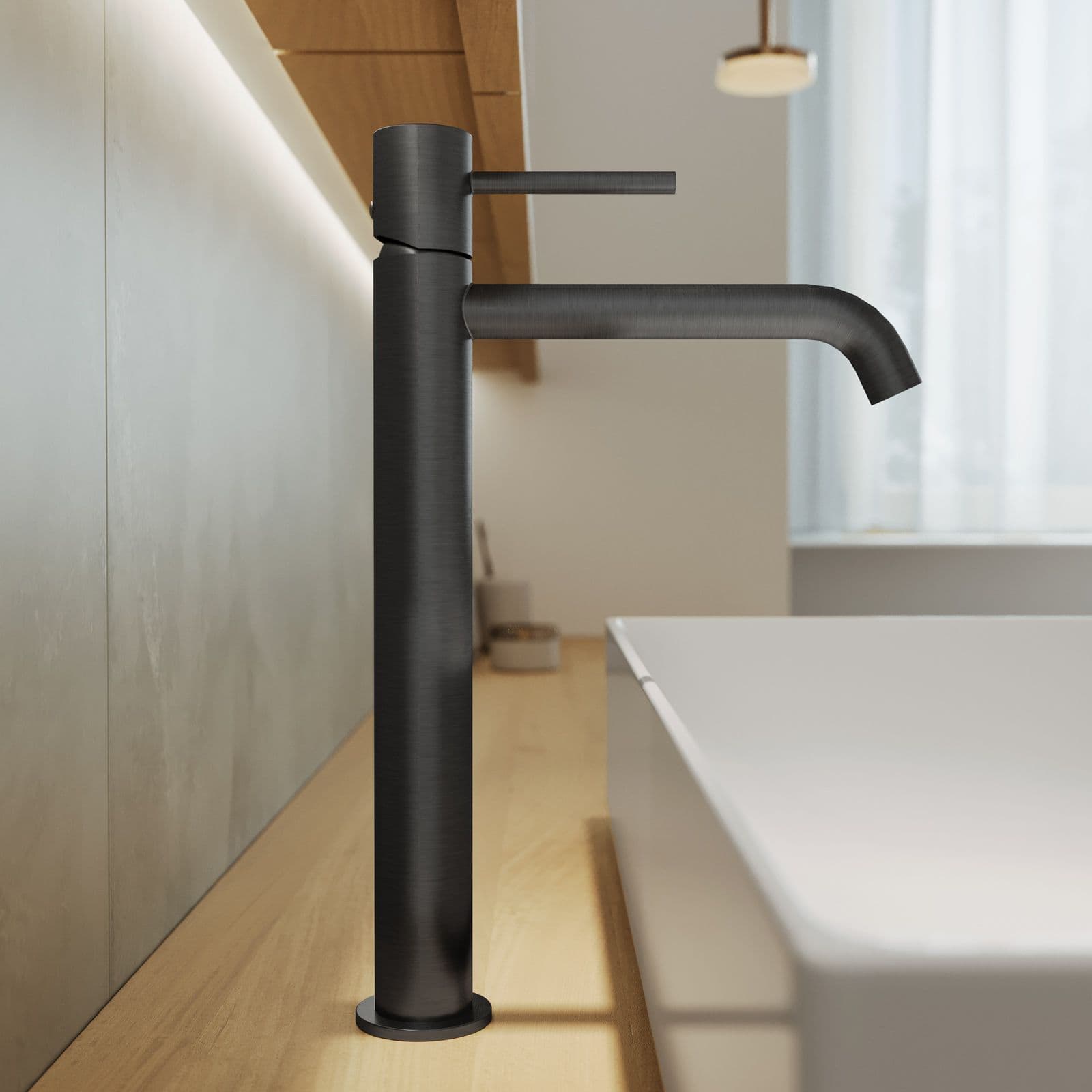 Set miscelatore lavabo alto e bidet con incasso doccia nero spazzolato – Oasis