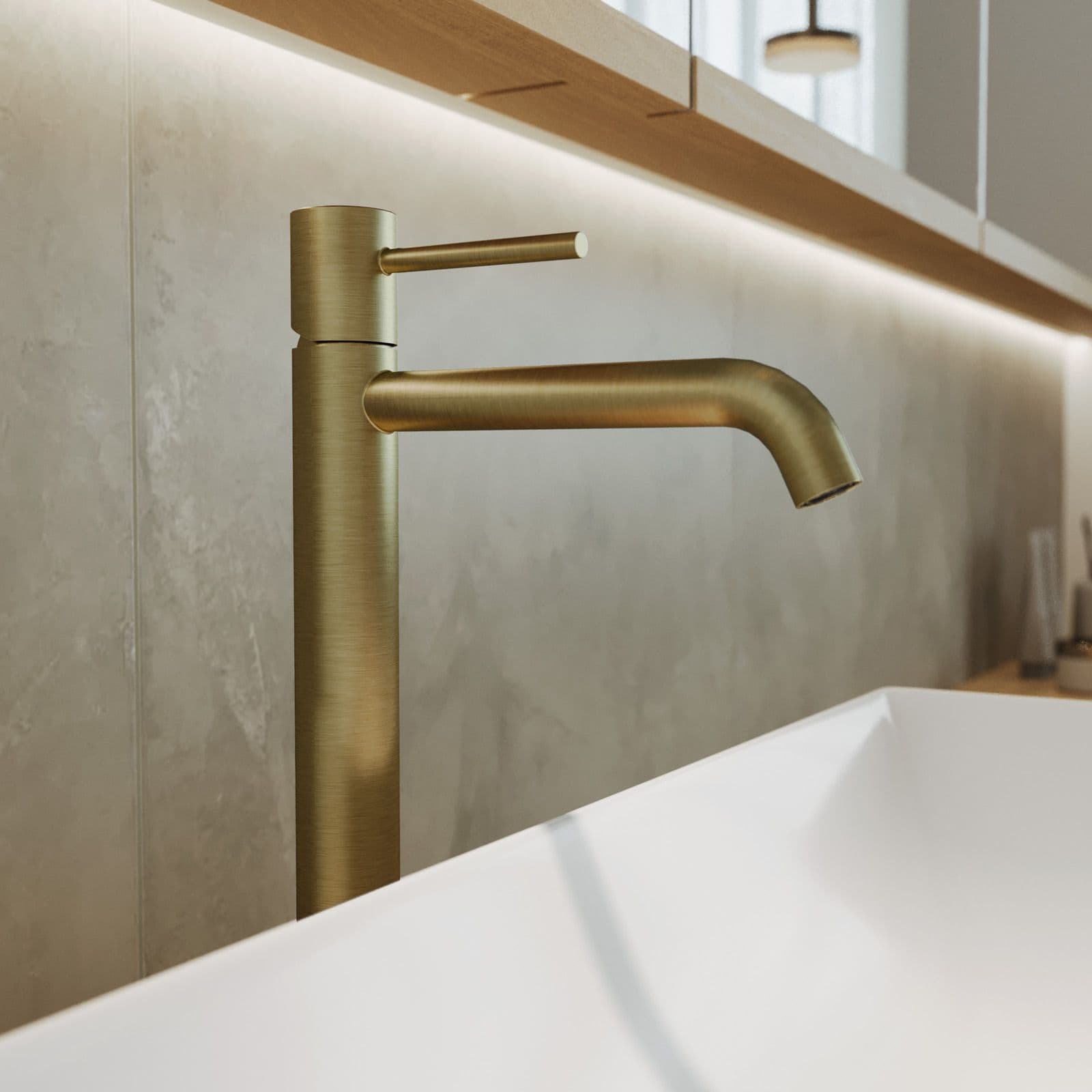 Set miscelatore lavabo alto e bidet con incasso doccia oro spazzolato – Oasis