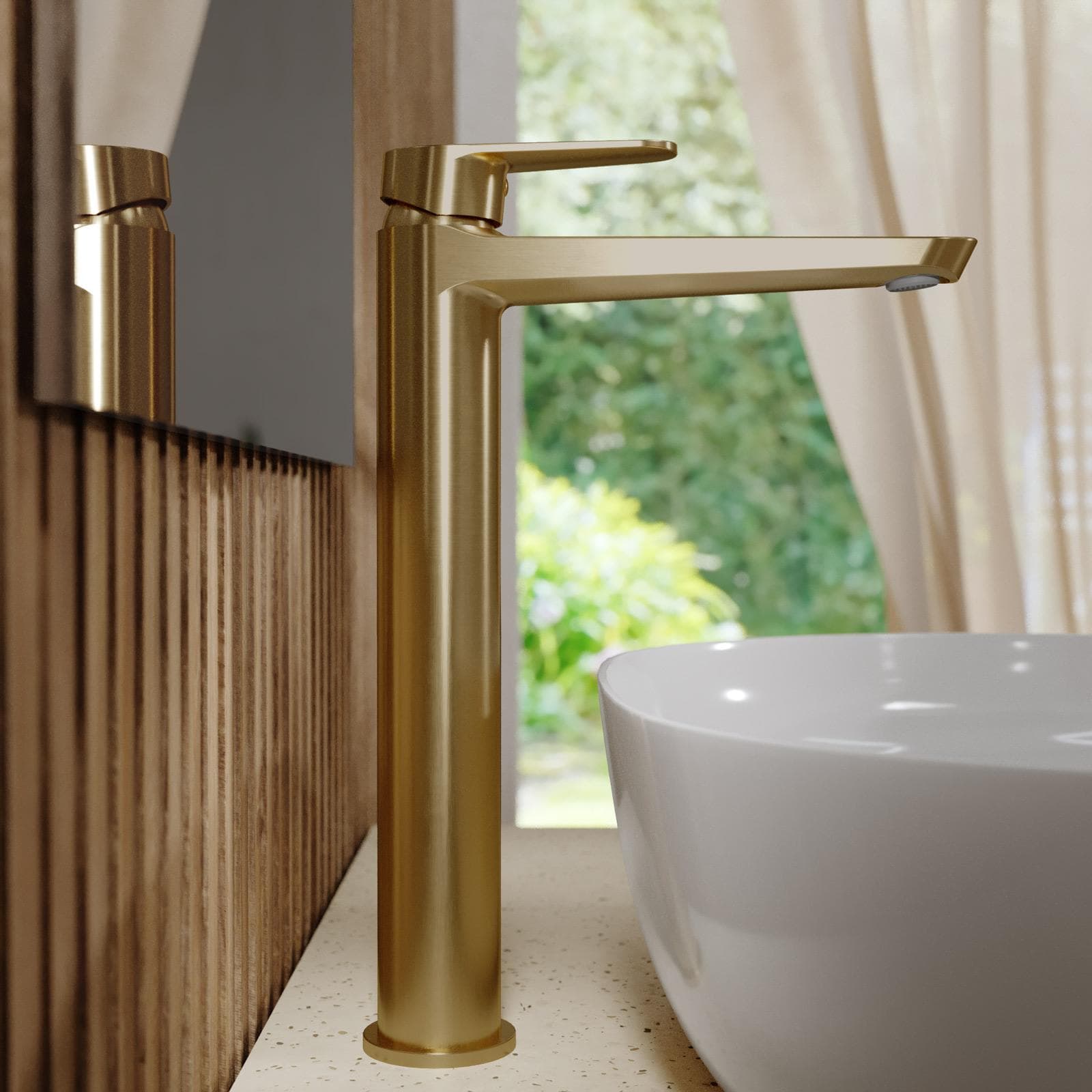 Set miscelatore lavabo alto e bidet con scarico oro spazzolato – Lir