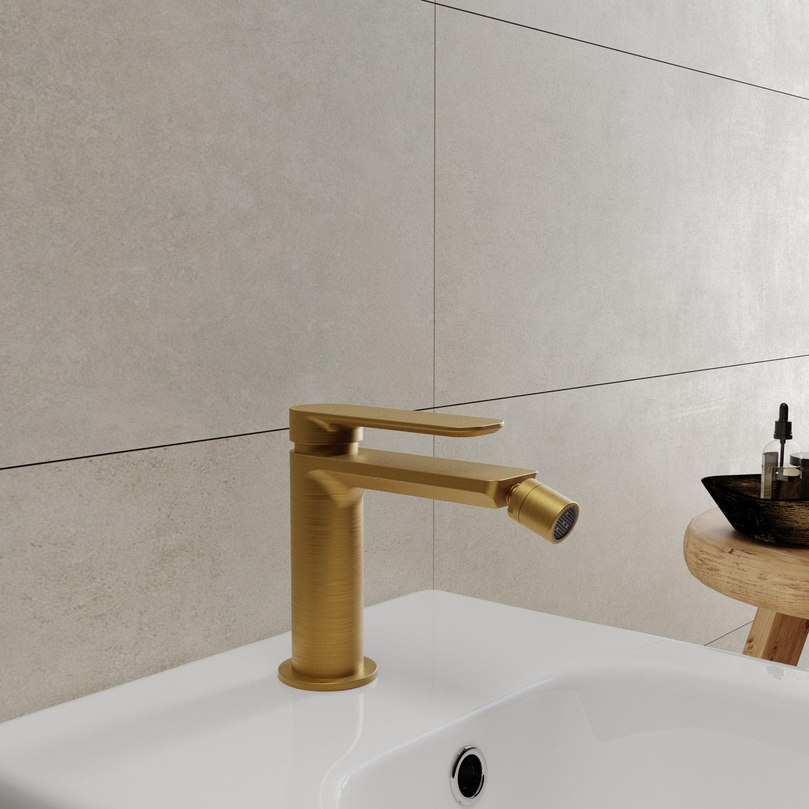 Set miscelatore lavabo alto e bidet oro spazzolato – Fusion