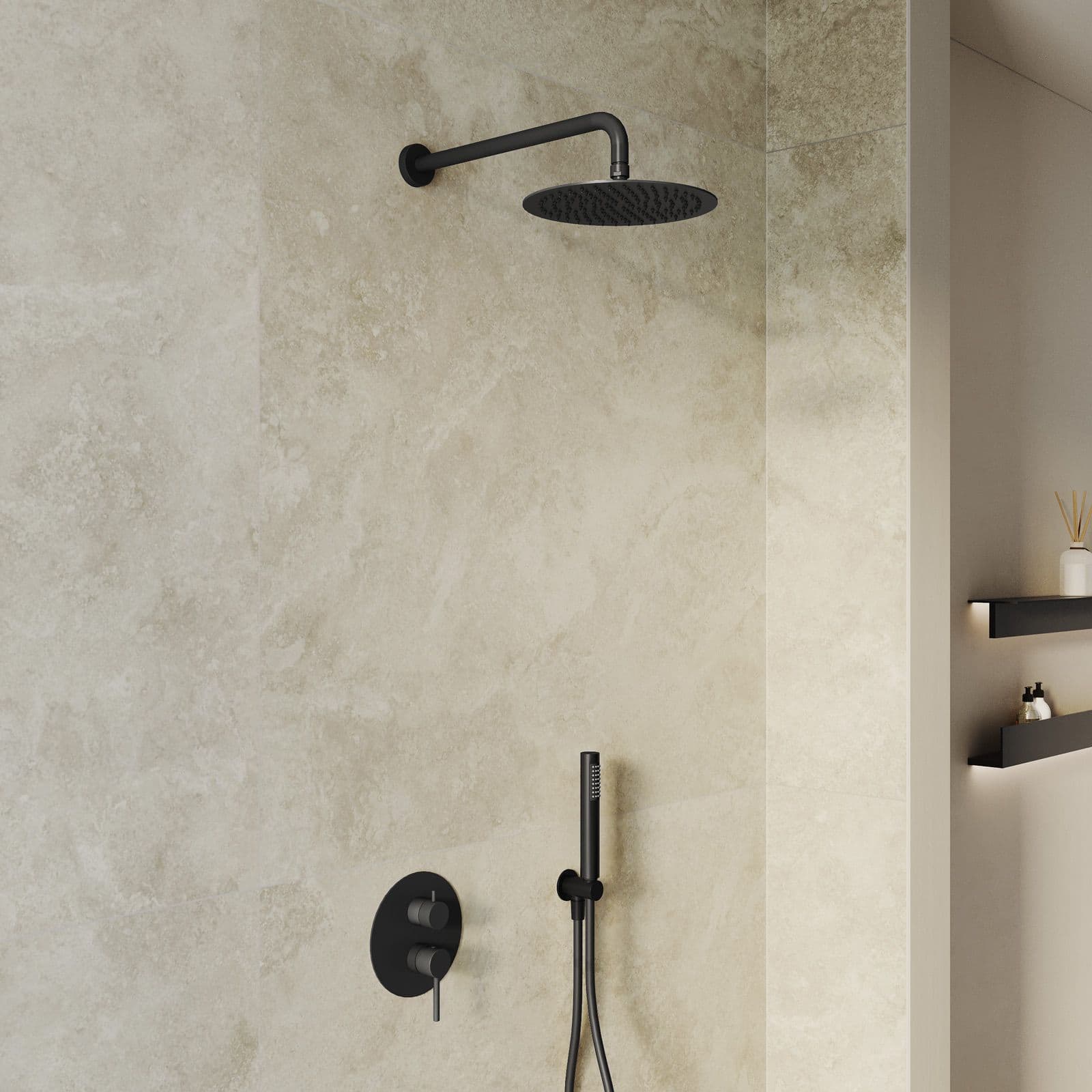 Set miscelatore lavabo e bidet con incasso doccia nero opaco – Oasis
