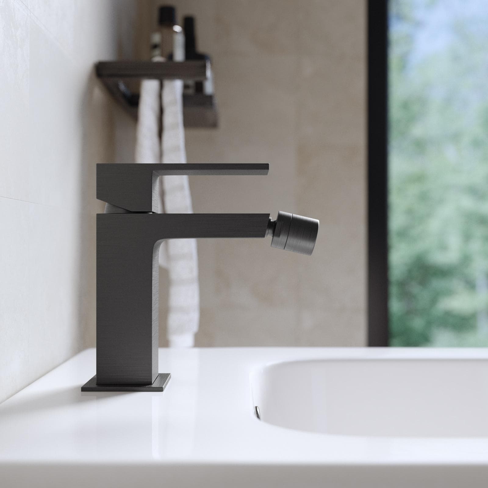 Set miscelatore lavabo e bidet nero spazzolato – Tiamat