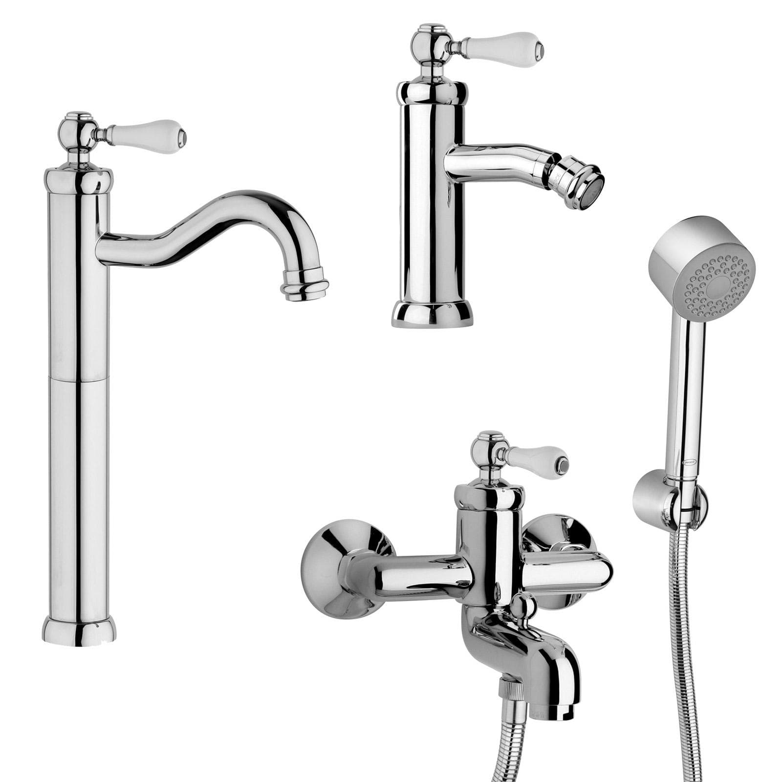 Set miscelatori lavabo bidet e vasca Jacuzzi - Rubinetteria BRERA cromo e bianco