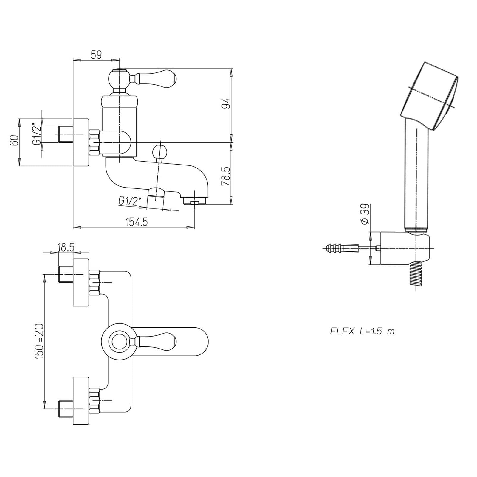 Set miscelatori lavabo bidet e vasca Jacuzzi - Rubinetteria BRERA cromo e bianco