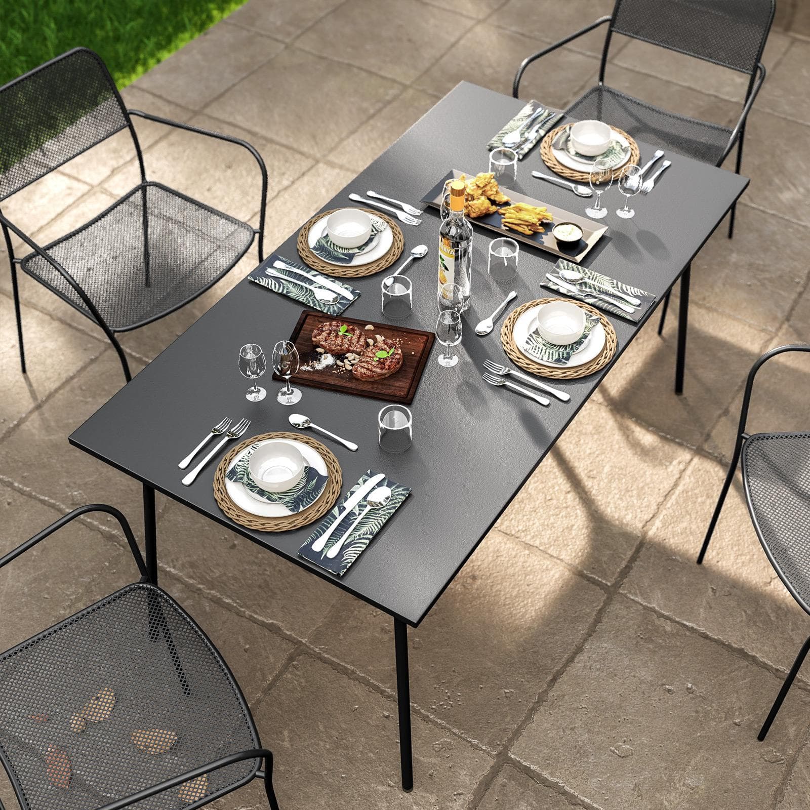 Set pranzo con tavolo 150x80 cm e 4 sedie con braccioli in acciaio nero - Faber