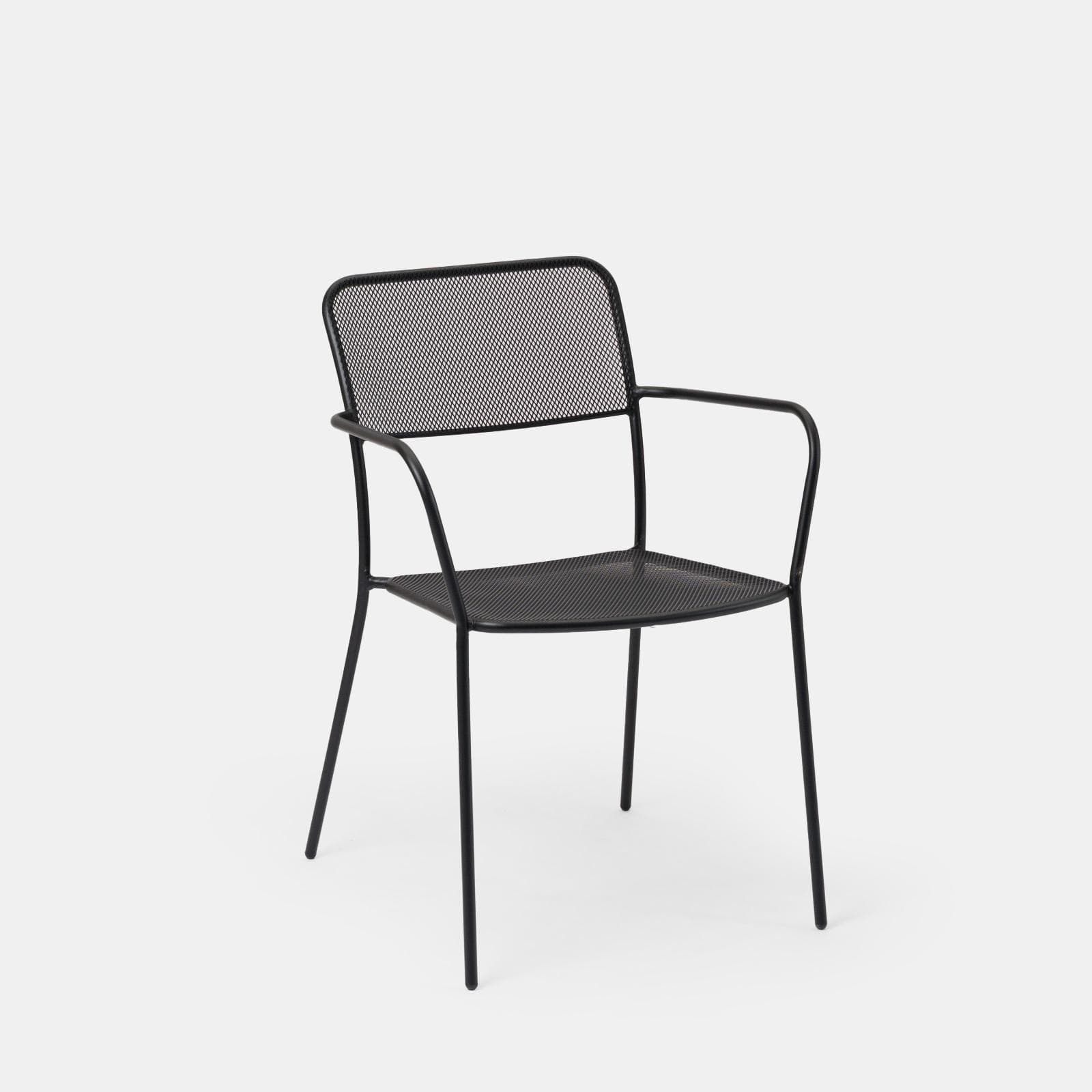 Set pranzo con tavolo 150x80 cm e 4 sedie con braccioli in acciaio nero - Faber