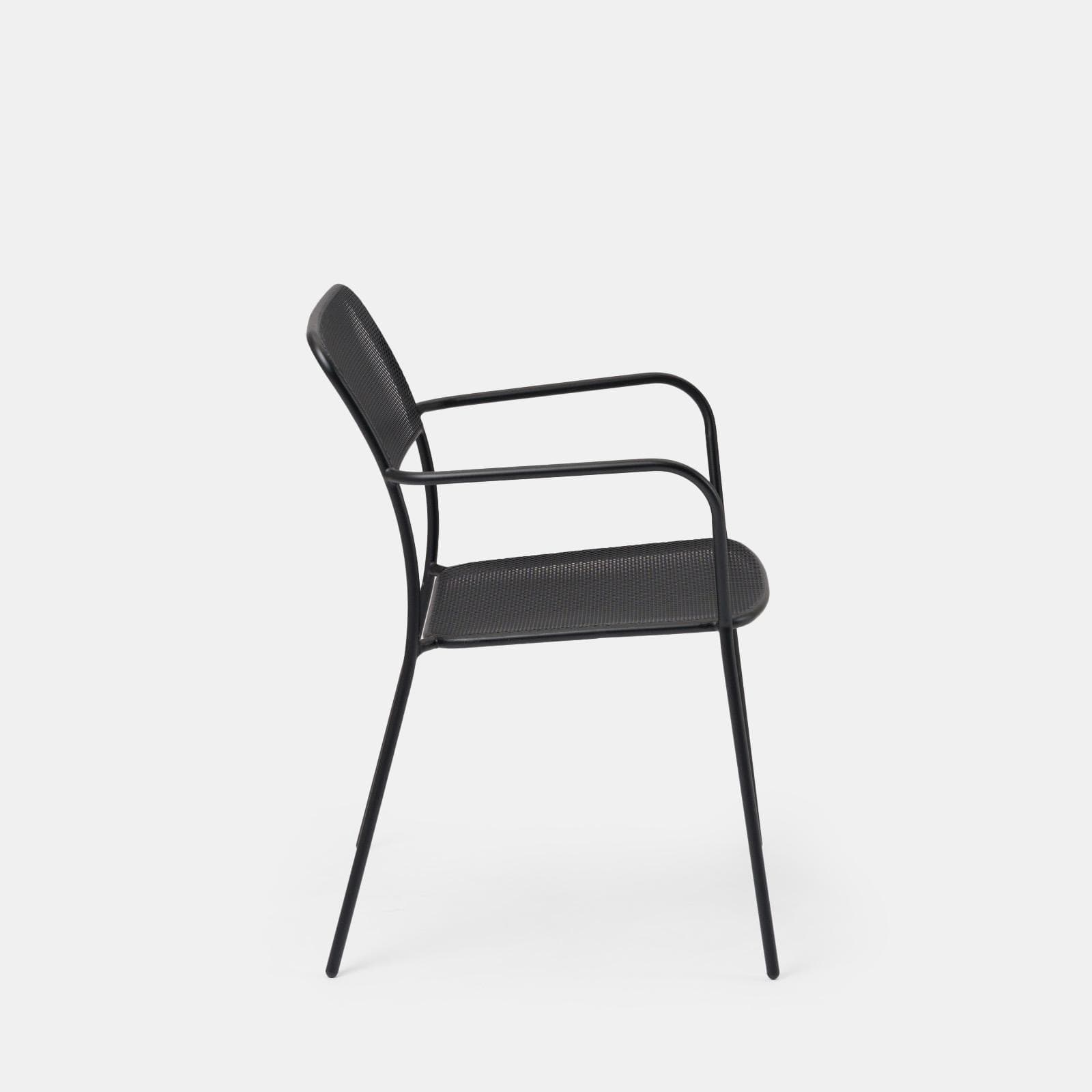 Set pranzo con tavolo 150x80 cm e 4 sedie con braccioli in acciaio nero - Faber