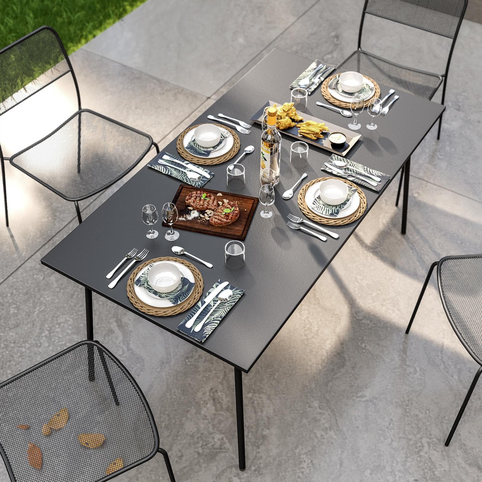 Set pranzo con tavolo 150x80 cm e 4 sedie in acciaio nero - Faber
