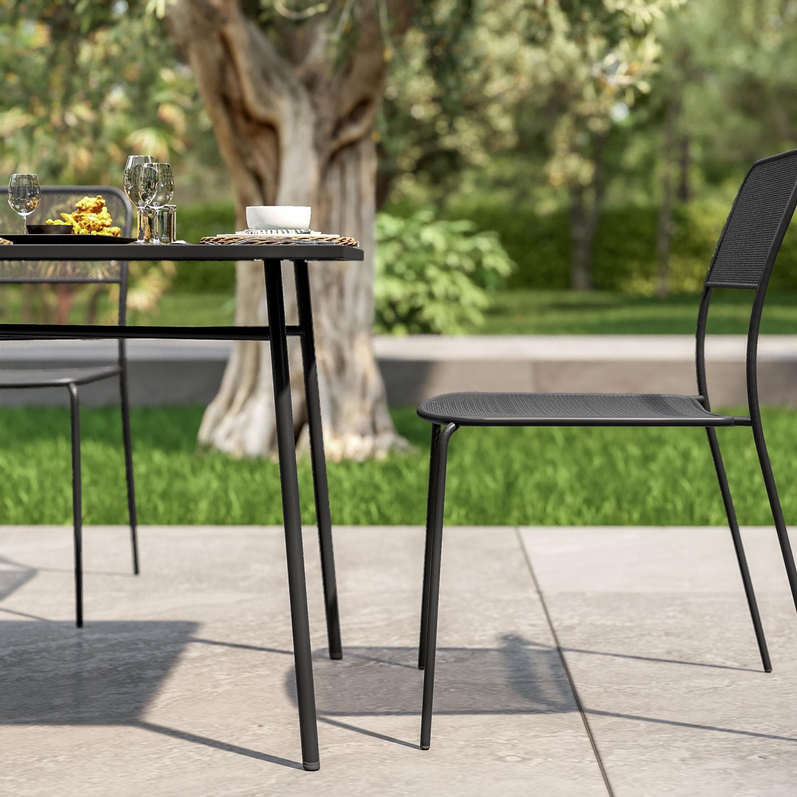 Set pranzo con tavolo 150x80 cm e 4 sedie in acciaio nero - Faber