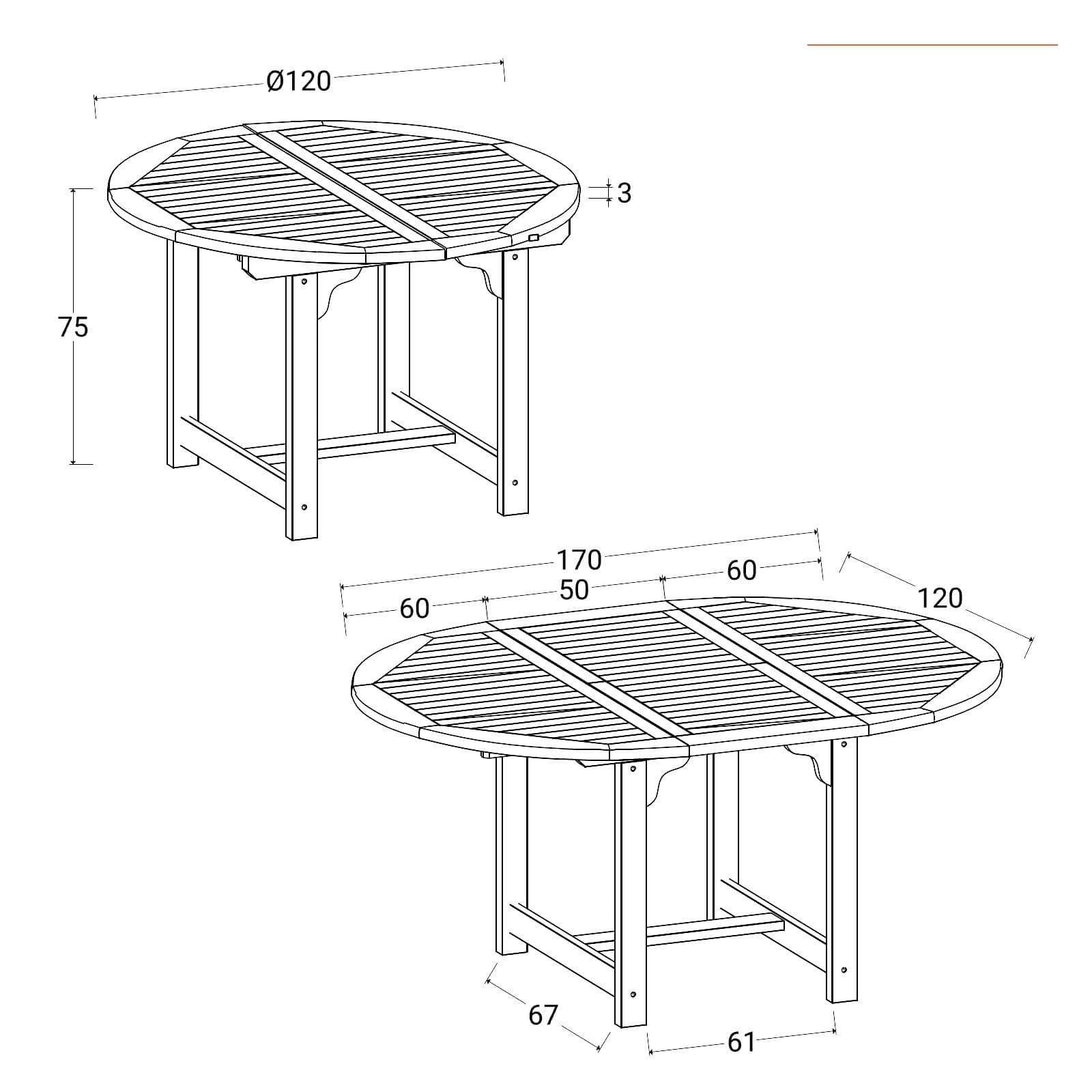 Set pranzo tavolo 120/170x120 cm e 4 sedie con braccioli in legno teak - Louis