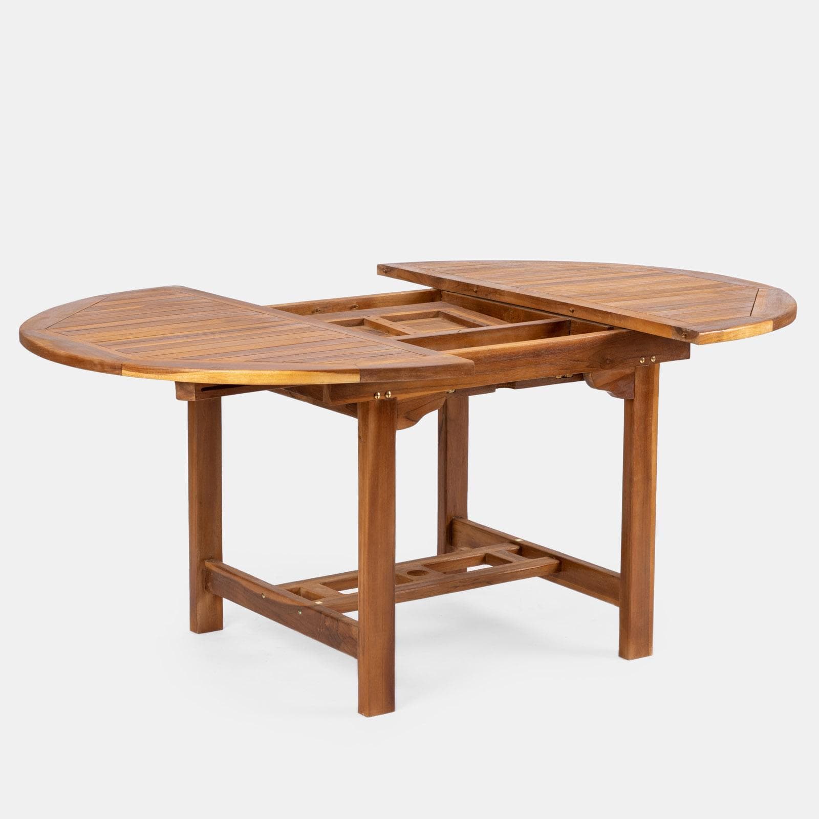 Set pranzo tavolo 120/170x120 cm e 4 sedie con braccioli in legno teak - Louis