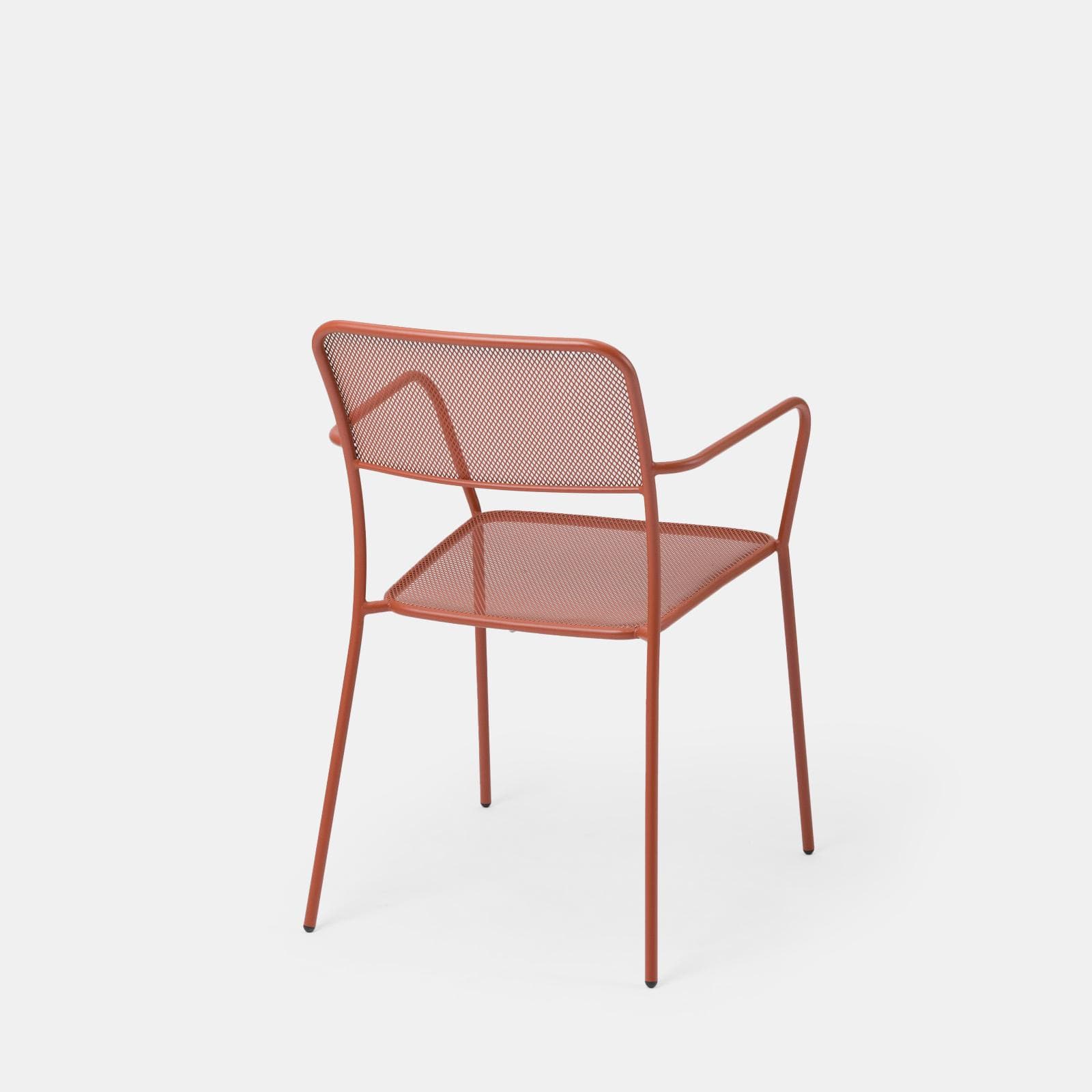 Set pranzo con tavolo 150x80 cm e 4 sedie con braccioli in acciaio terracotta - Faber