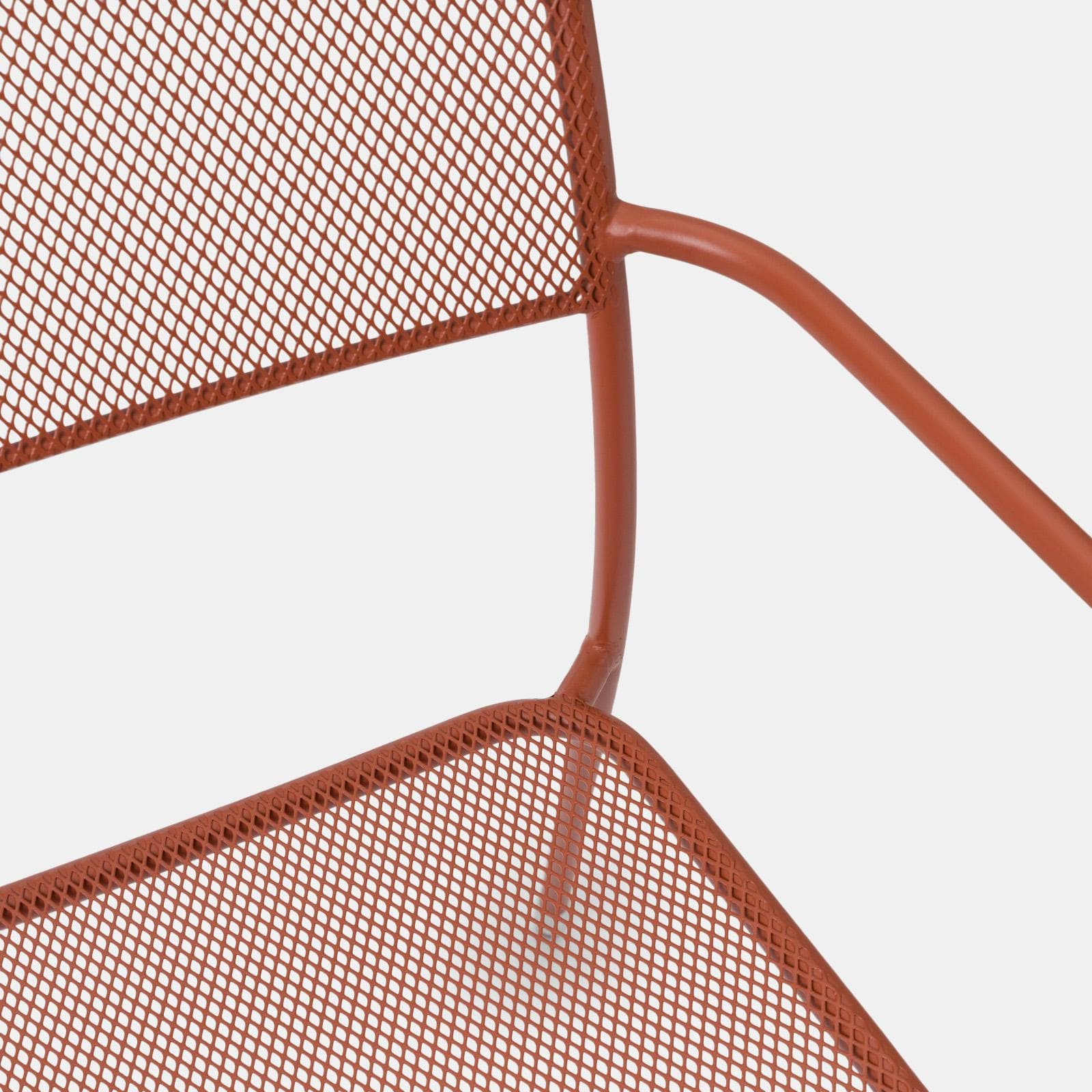 Set pranzo con tavolo 150x80 cm e 4 sedie con braccioli in acciaio terracotta - Faber