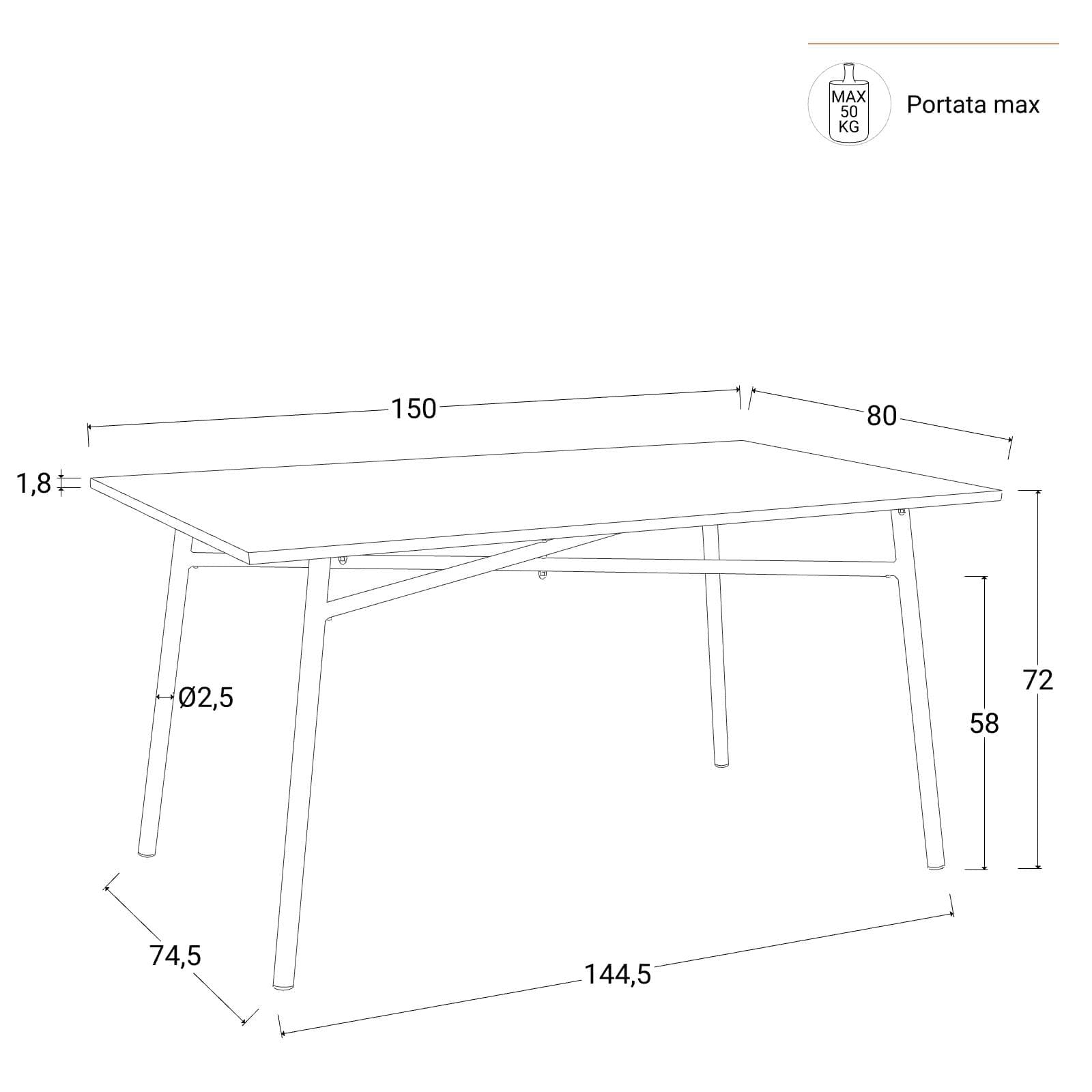 Set pranzo con tavolo 150x80 cm e 4 sedie con braccioli in acciaio terracotta - Faber