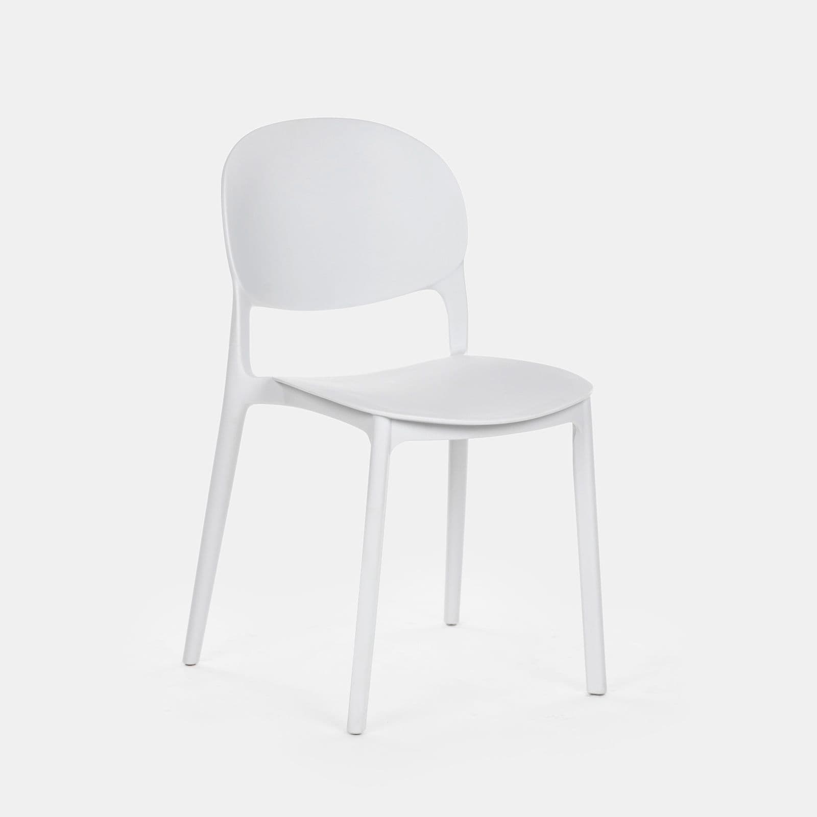 Set pranzo con tavolo rotondo 80 cm e 4 sedie impilabili in polipropilene bianco - Tulipano