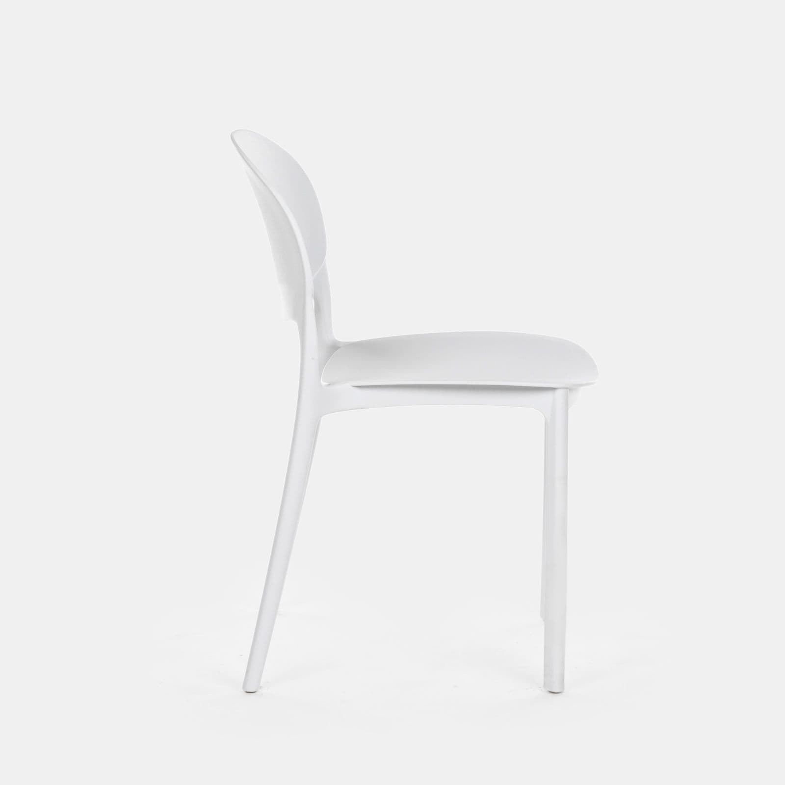 Set pranzo con tavolo rotondo 80 cm e 4 sedie impilabili in polipropilene bianco - Tulipano